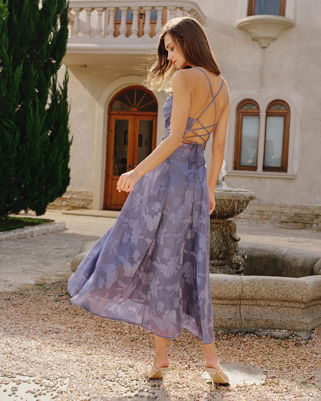 RIHOAS Women's Maxi Dresses Wedding Guest Dress Elegant A-Line Long Square Neck Backless Sling for Beach Wedding Party Vacation Blue Purple M