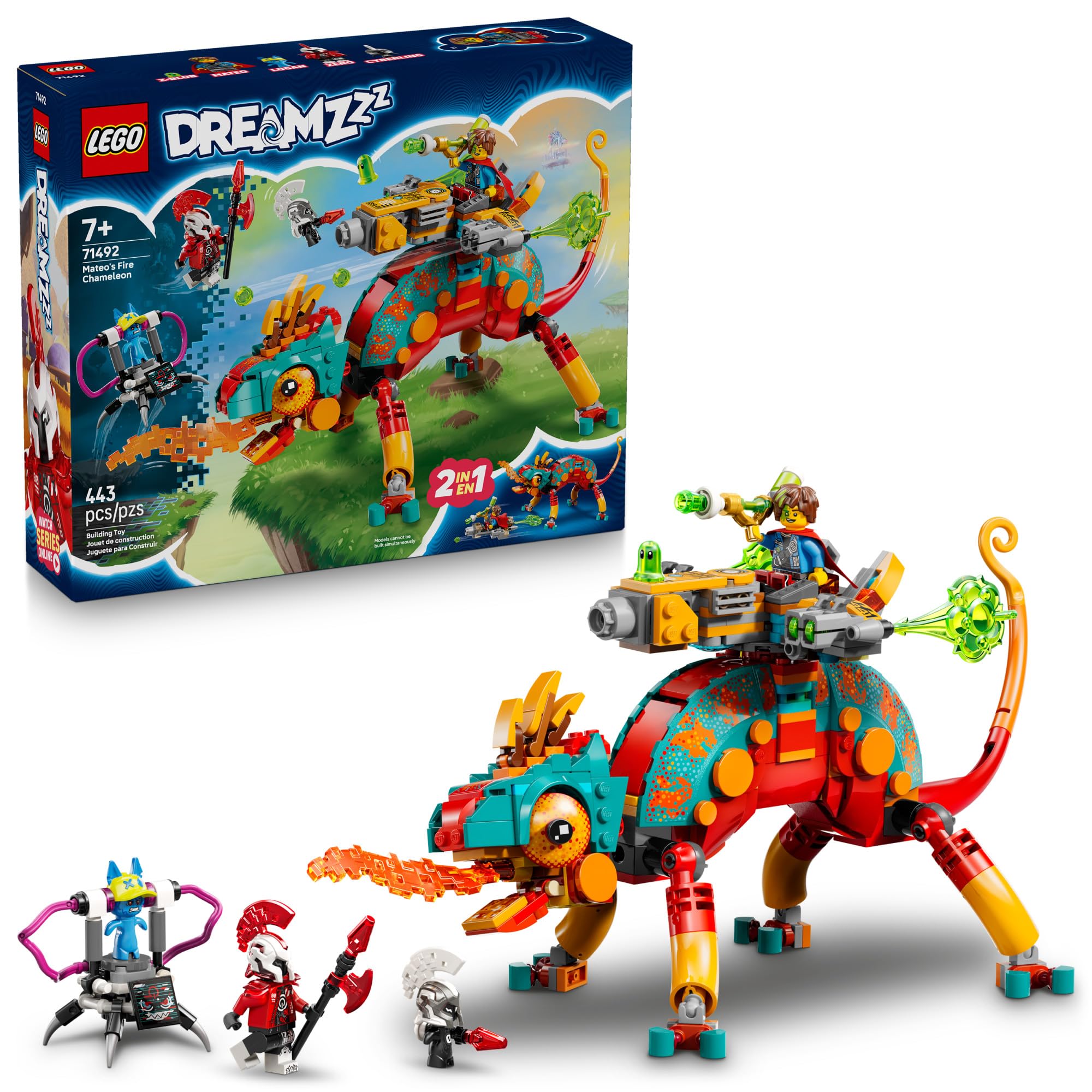 LEGO DREAMZzz Mateo’s Fire Chameleon Building Toy - Pretend Play Set for Kids, Ages 7+ - Storytelling Toy for Boys & Girls - 2 Construction Modes for Pretend Play - Gift Idea for Birthdays - 71492