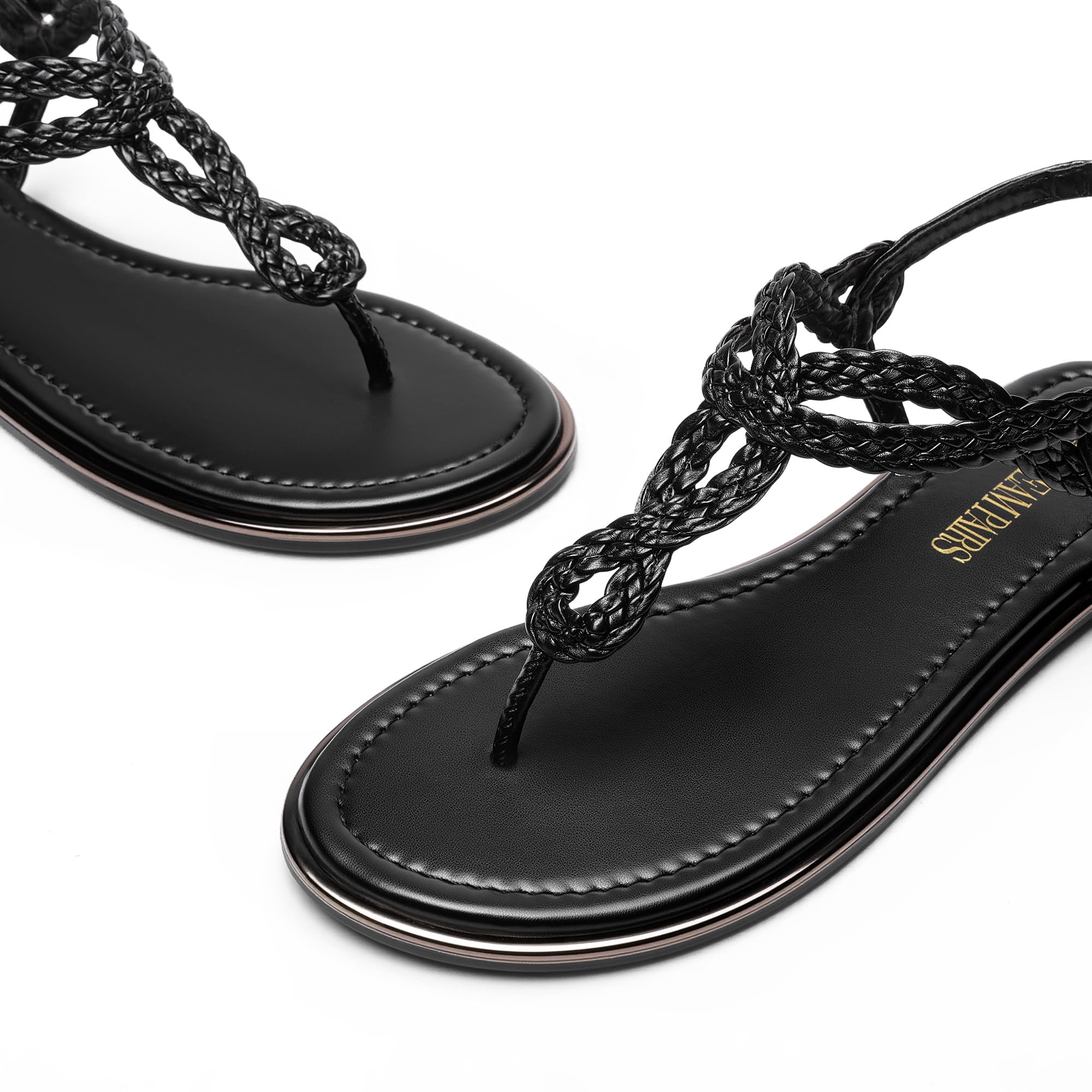 DREAM PAIRS Women's Flat Sandals Dressy Summer Stappy Comfortable Ankle Elastic T-Strap Beach Thong Sandals,Size 8,All Black,SDFS2406W