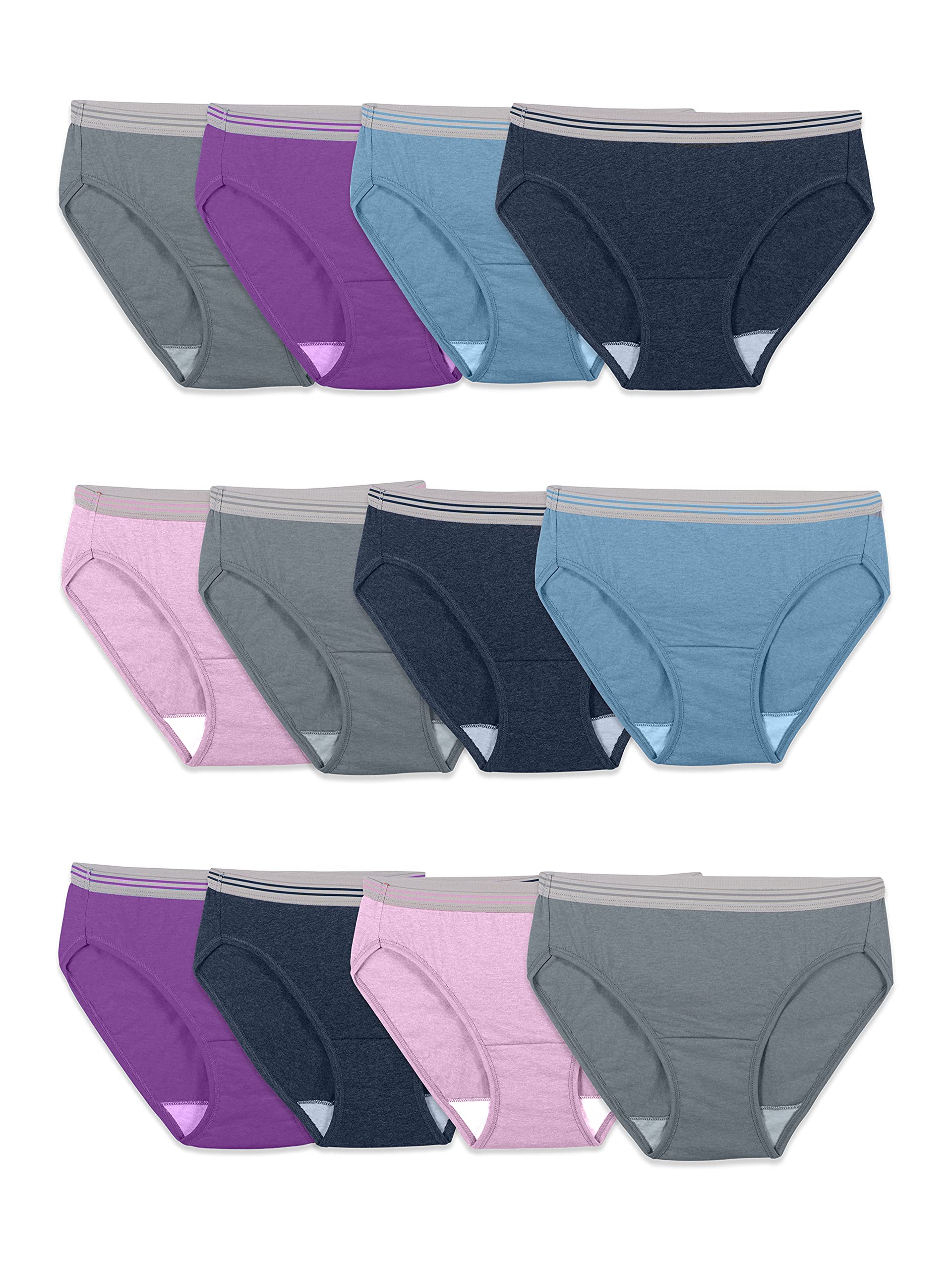 Fruit of the Loom Womens Eversoft Cotton Underwear Multipacks, Tag Free & Breathable, Available in Plus Size - Bikini - Assorted Color Heathers, 7