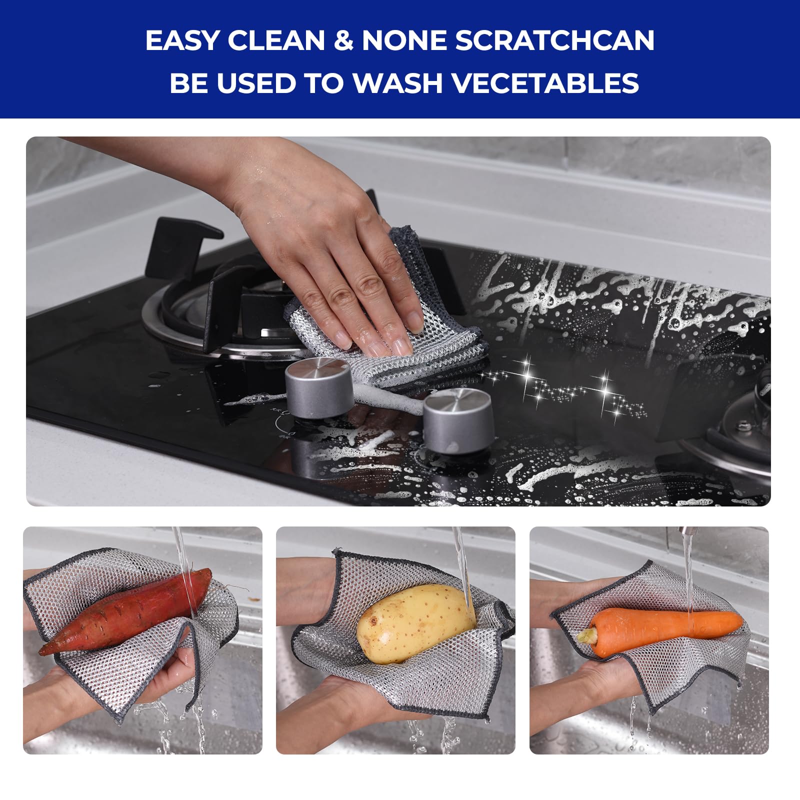 Wangjinpeng12 Pcs New Upgrade 3-Layer Metal Dish Cloths, Non-Scratch Odor-Free Multipurpose Wire Dishwashing Rags for Wet Dry Use, Kitchen Cleaning Cloths for Dishes, Sinks & Stove Tops(7.87X7.87)