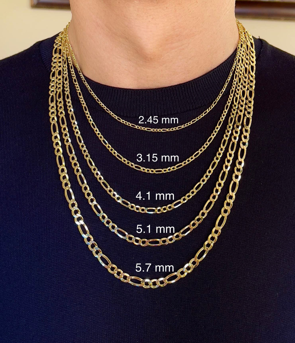 JEWELHEART 14K Real Gold Figaro Chain - 2mm Diamond Cut Cuban Link Figaro Necklace For Men - Yellow Gold Pendant Necklace For Women with Lobster Clasp 18"