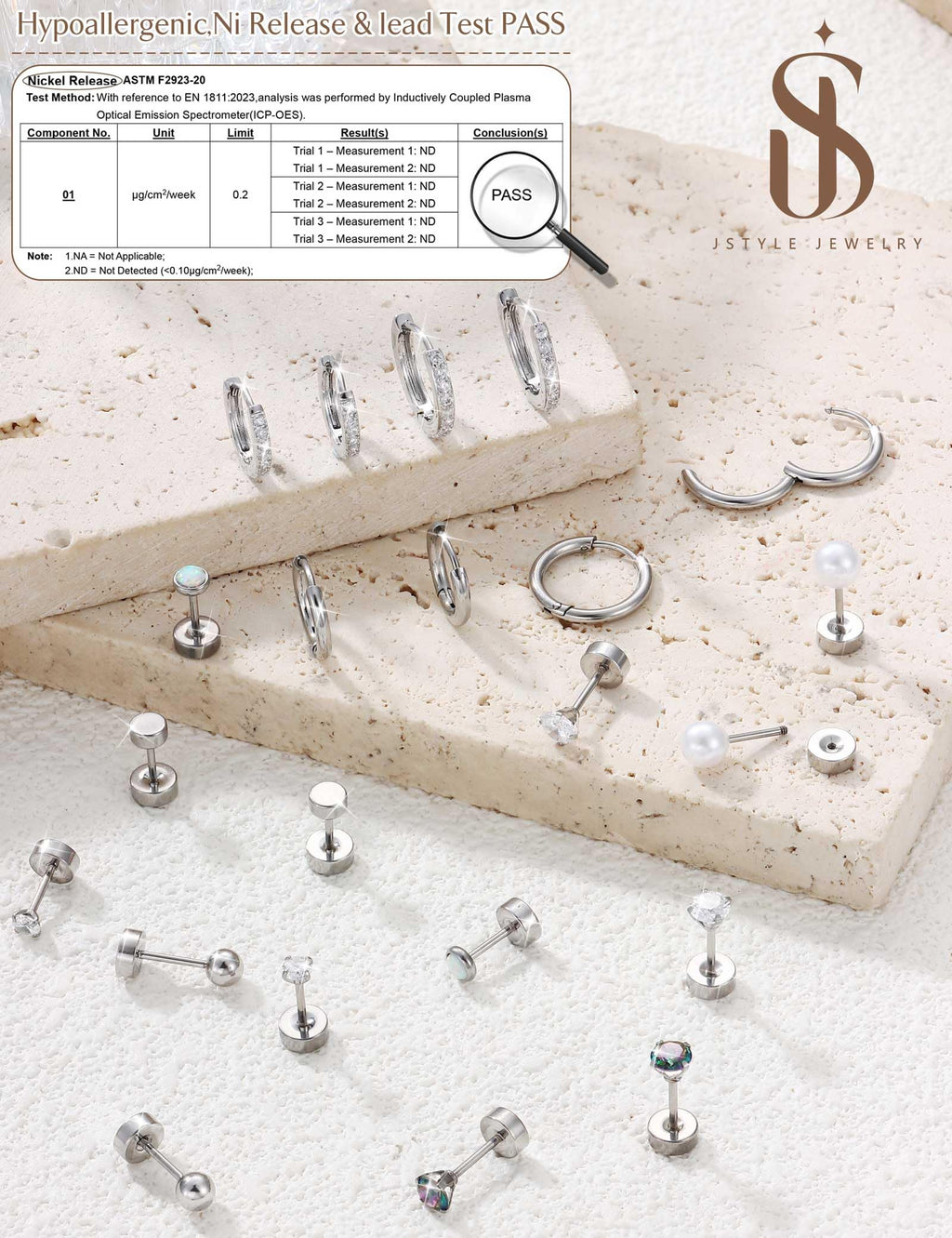 Jstyle Hypoallergenic Silver Stud Hoop Earrings for Women Small Flat Back Surgical Stainless Steel Earrings for Sensitive Ears Trendy Silver Hoops Cartilage Earring Stack Set Multiple Piercing Jewelry