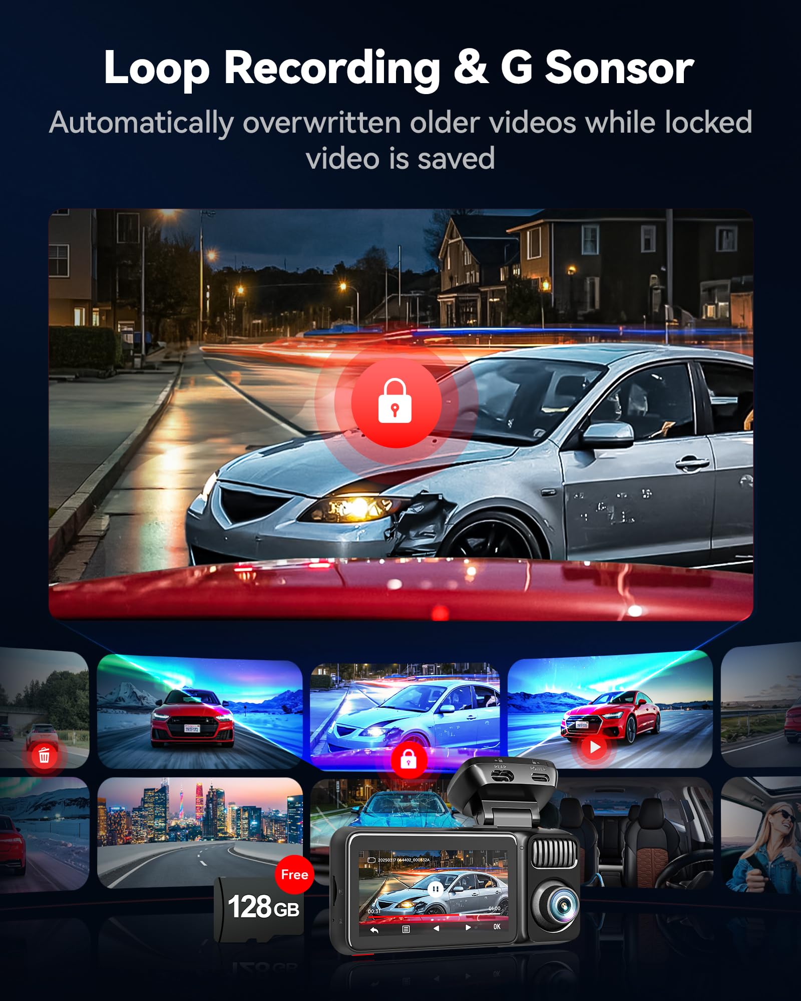 REDTIGER F17 Elite 4K Dash Cam 3 Channel, STARVIS 2 IMX678 & IMX675, 128GB Card, Full Night Color, 4K+2.5K+1080P Front and Rear Inside, Voice Control, 5GHz WiFi-30MB/s Download, GPS, HDR, Parking Mode