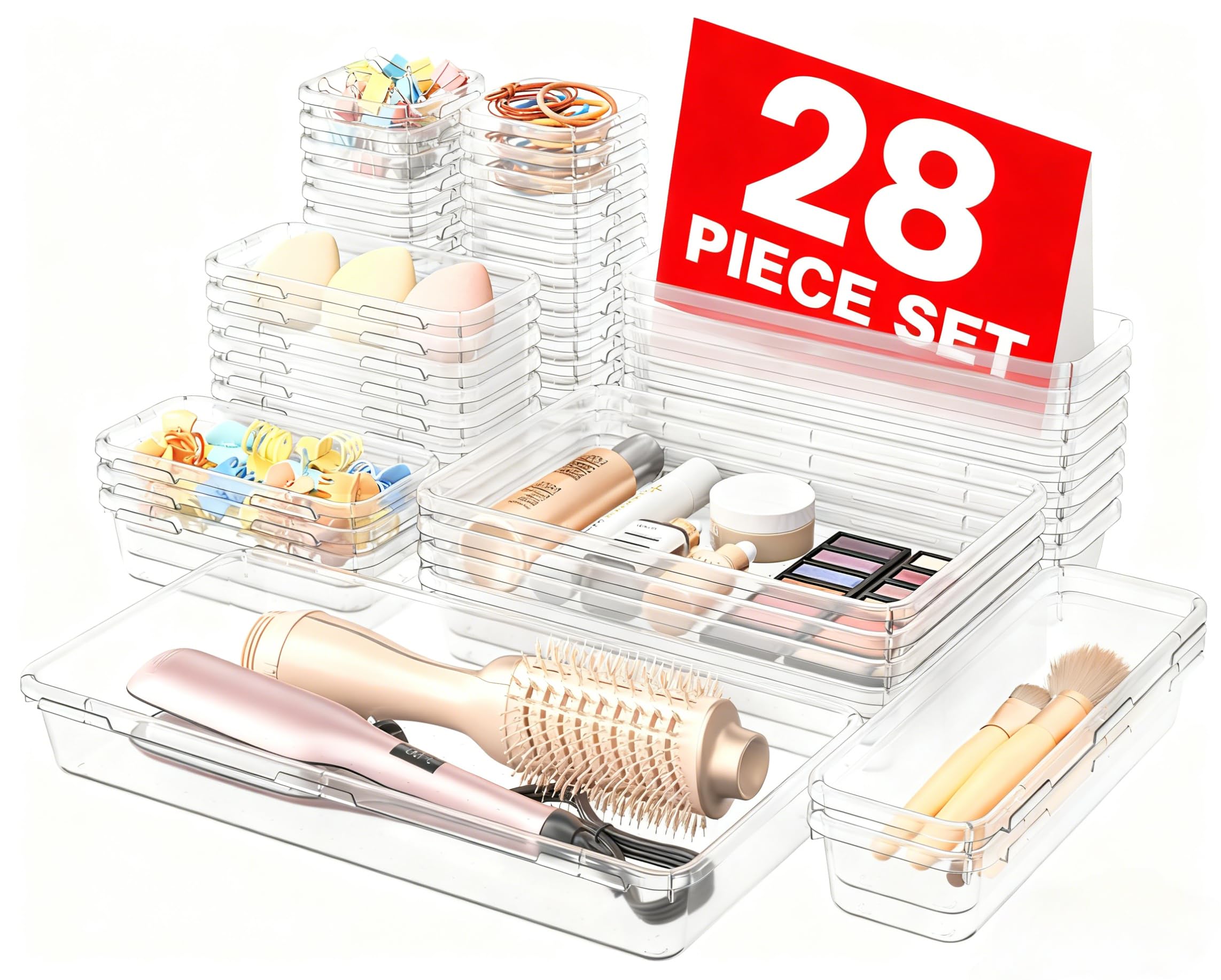 A-LuGei 【Military Grade】 Drawer Organizer, 【𝟱𝗦𝗶𝘇𝗲】 Makeup organizer, 【Holds 177 Items】 Bathroom Organizers and Storage, Organization and Storage, Desk Drawer Organizer for Bathroom Vanity
