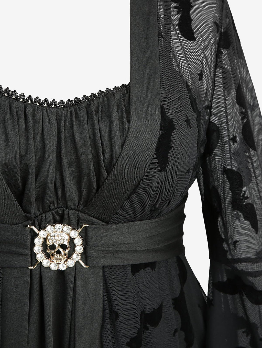 ROSE GAL Plus Size Women Gothic Halloween Costume Flocking Bat Mesh Asymmetric Bell Sleeve 2 in 1 Goth Swing Top(Black/2X)