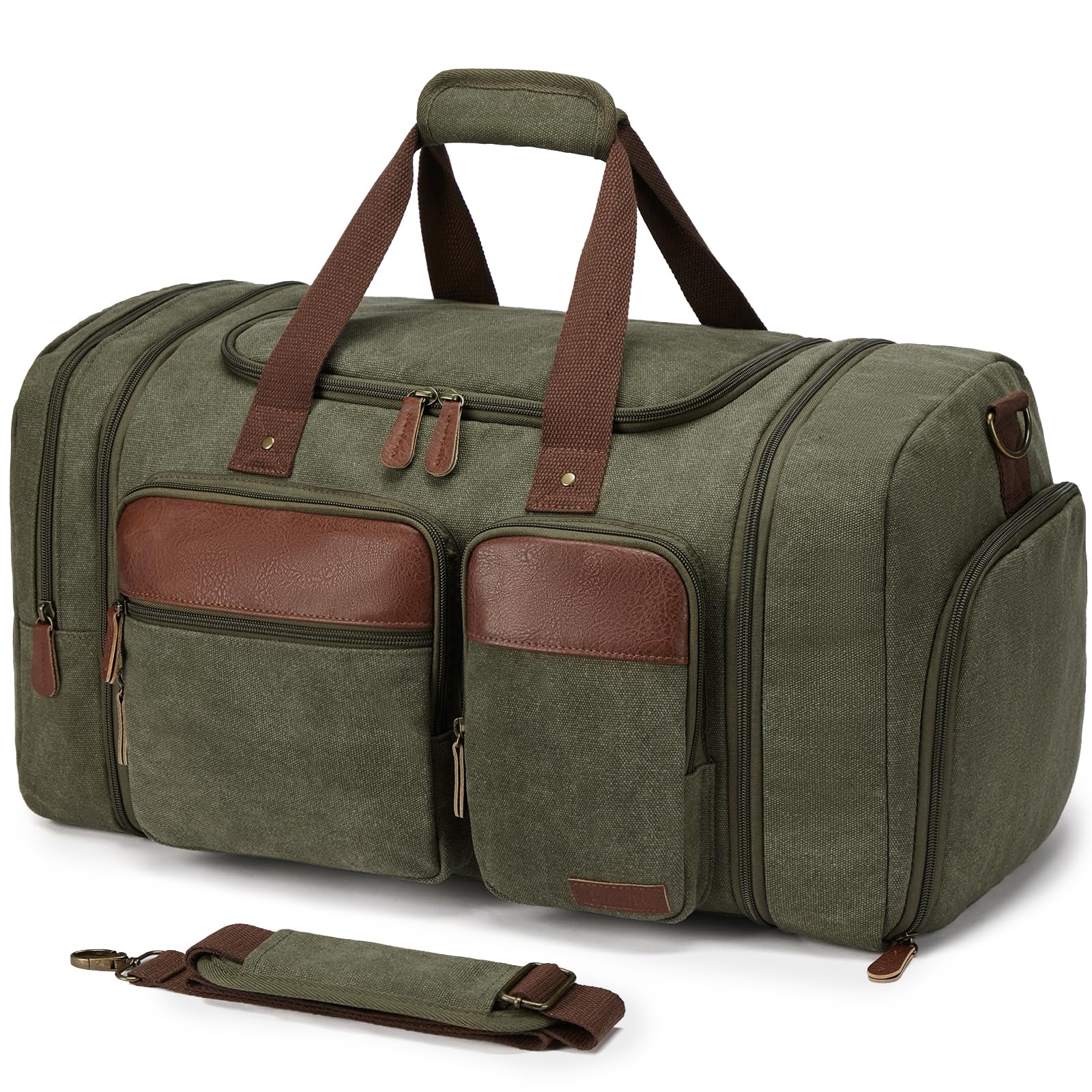 Celvetch Canvas Duffle Bag for Travel 50L Expandable Travel Duffel Bags for Men Women Overnight Weekend Gym Bag with Shoes Compartment - Army Green