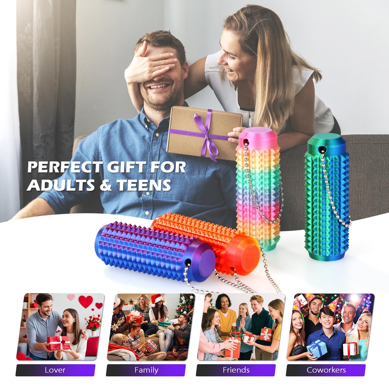 Little Ouchies Pain Fidget 4PCS – Pain Stim Tool Spiky Sensory Fidget Toys for Adults Anxiety Relief, 3D Printed Grippie Keychain for Focus & Skin Picking, Stress Relief Gift for Teens