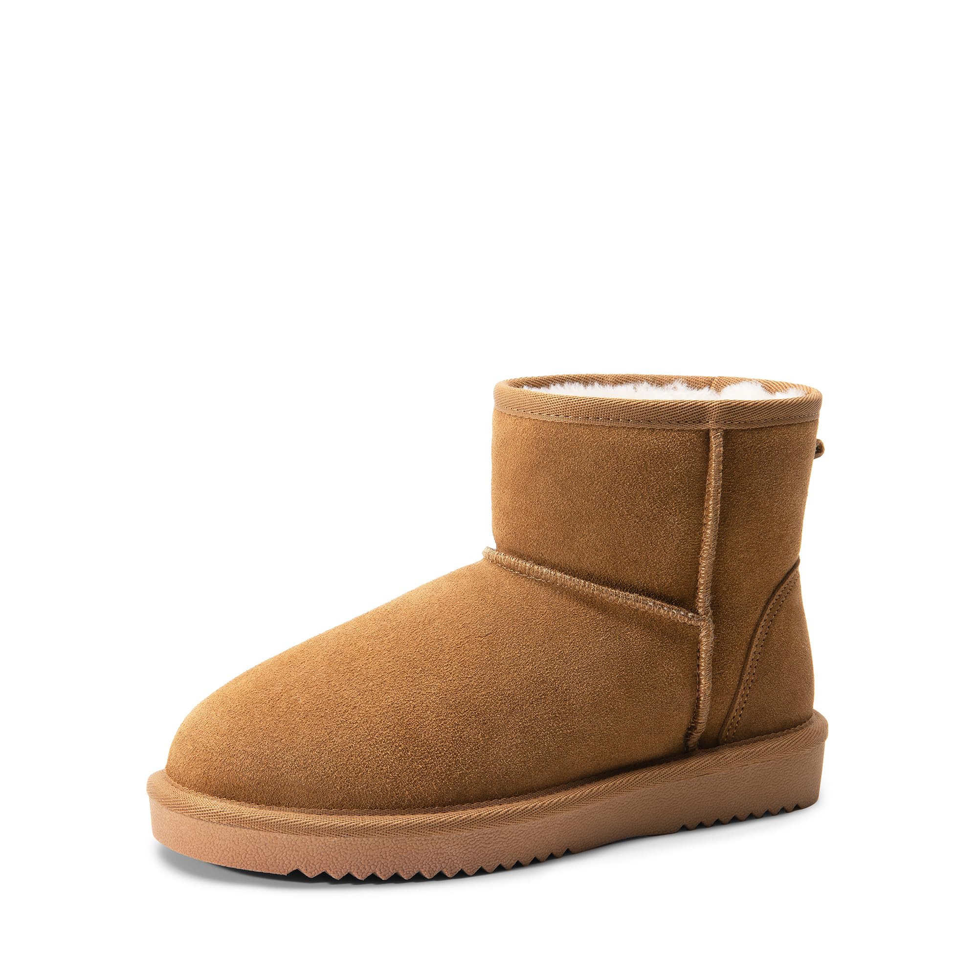 DREAM PAIRS Snow Boots for Women Genuine Suede Faux Fur Lining Anti-Slip Warm Winter Booties Slip On Memory Foam Ankle Boots FuzzyClassicⅡ Low Boots,Size 9,Chestnut,SDSB2432W