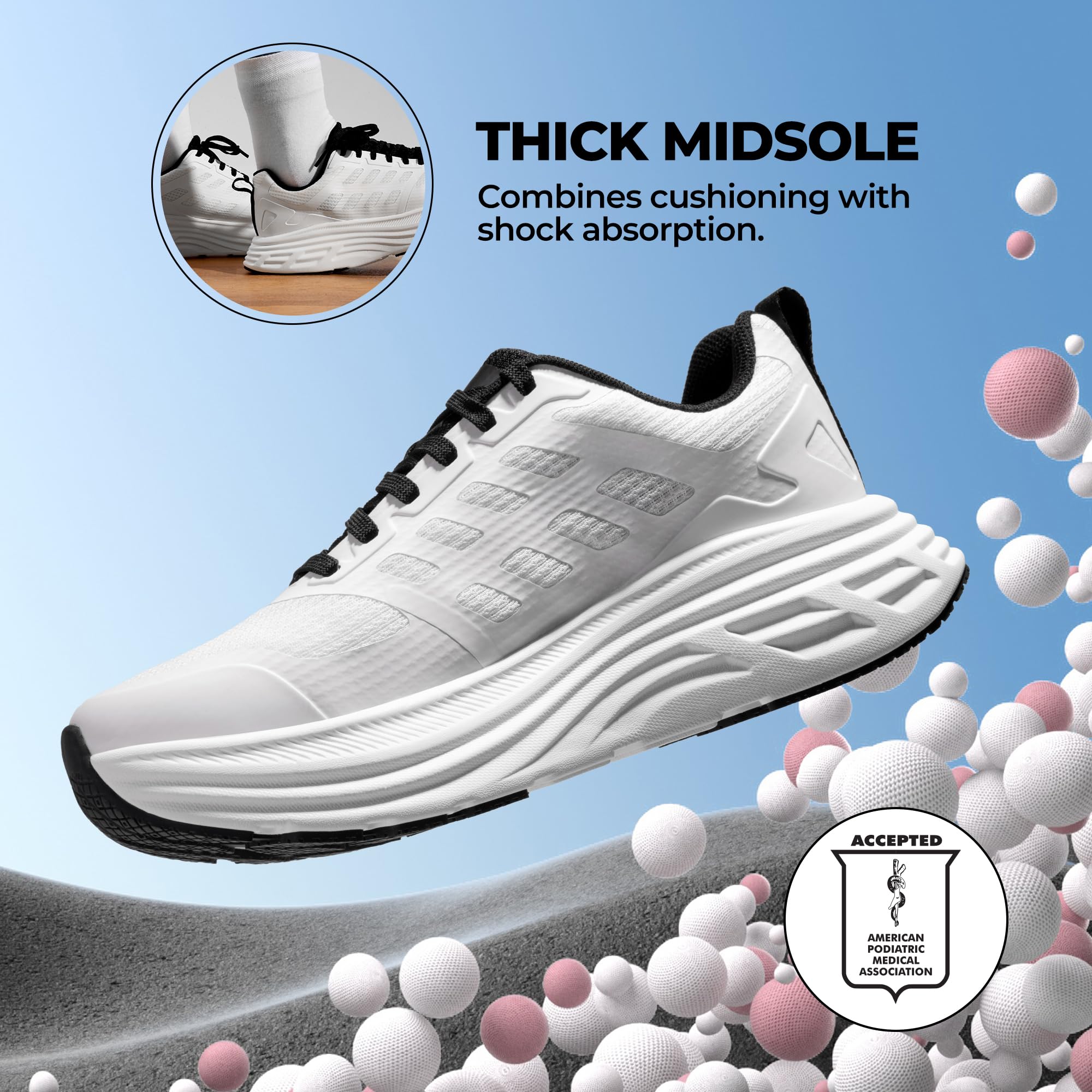 NORTIV 8 Women's Walking Shoes Cushion Running Tennis Shoes ActiveFloat Non-Slip Comfortable Breathable Workout Gym Sports Athletic Fashion Sneakers,Size 7,White,SNWS245W
