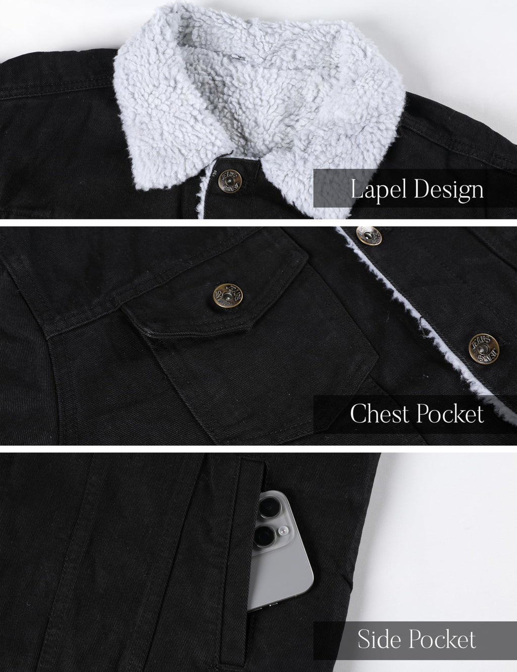 Springrain Men's Sherpa Fleece Lined Denim Jacket Warm Winter Trucker Jacket Cowboy Jean Jacket(ClassicBlack-XS)