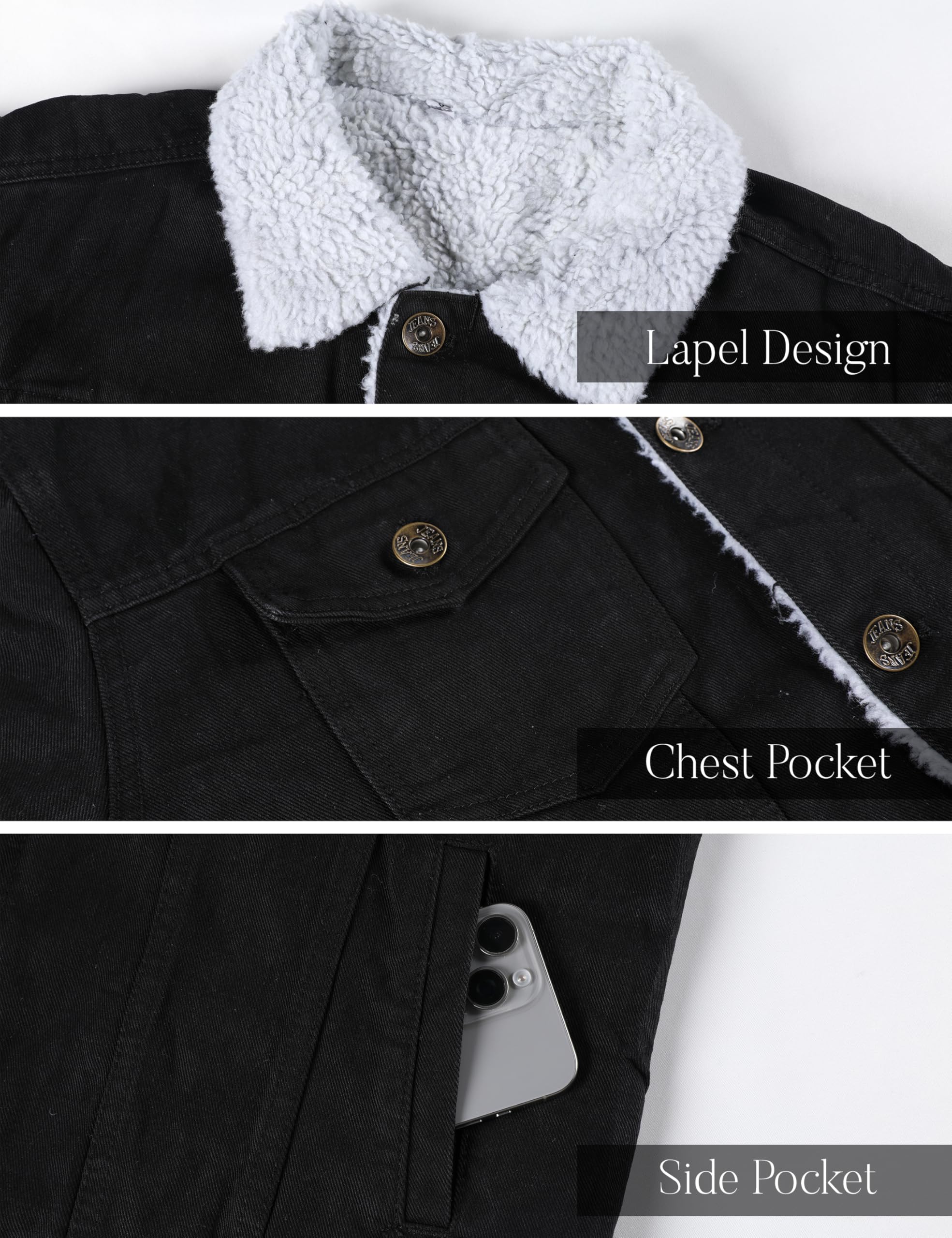 Springrain Men's Sherpa Fleece Lined Denim Jacket Warm Winter Trucker Jacket Cowboy Jean Jacket(ClassicBlack-XS)