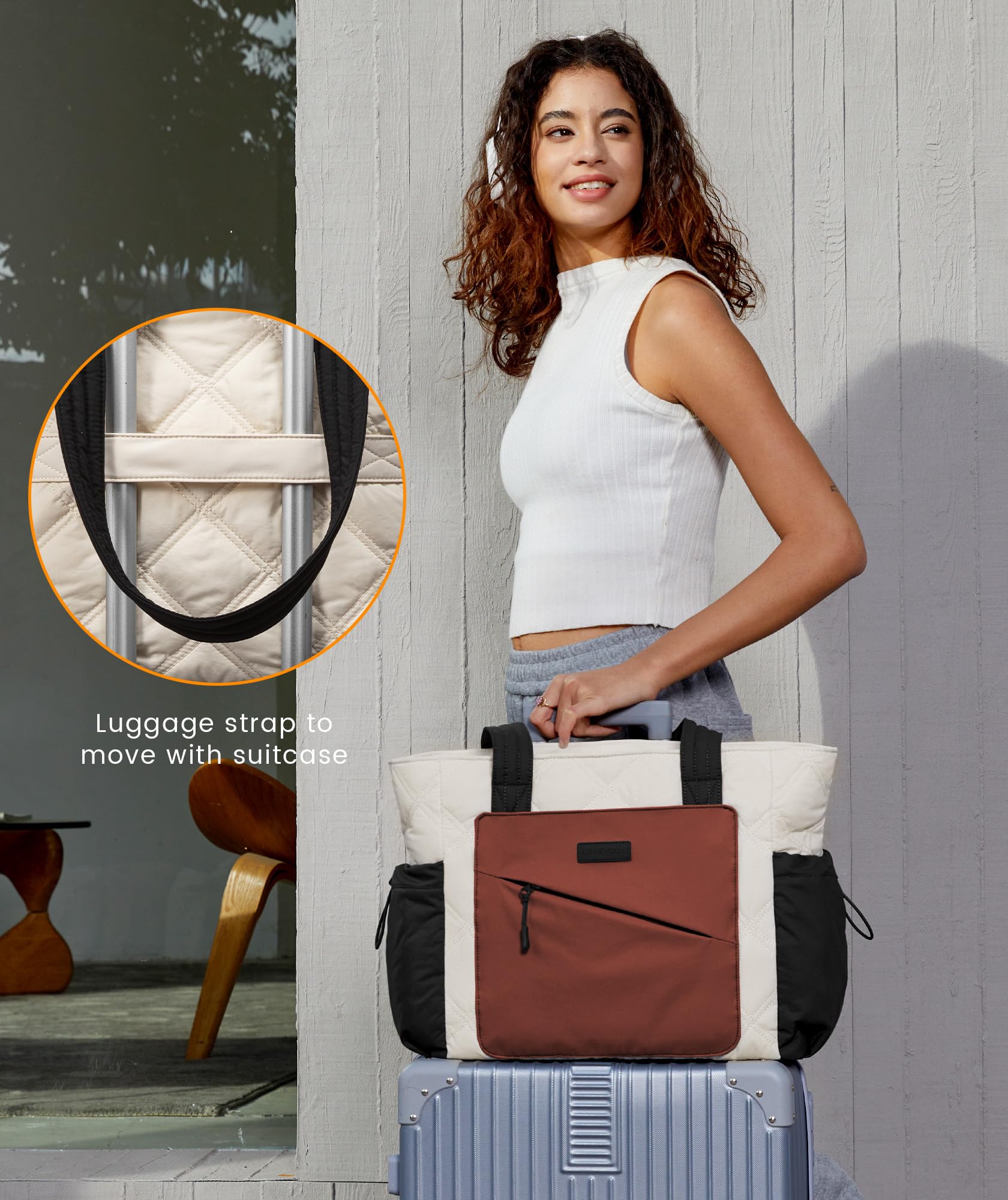 LOVEVOOK Tote Bag for Women, Puffer Bag and Work Bags with Zipper for Travel, Daily, School, Quilted Nurse Shoulder, 2pcs