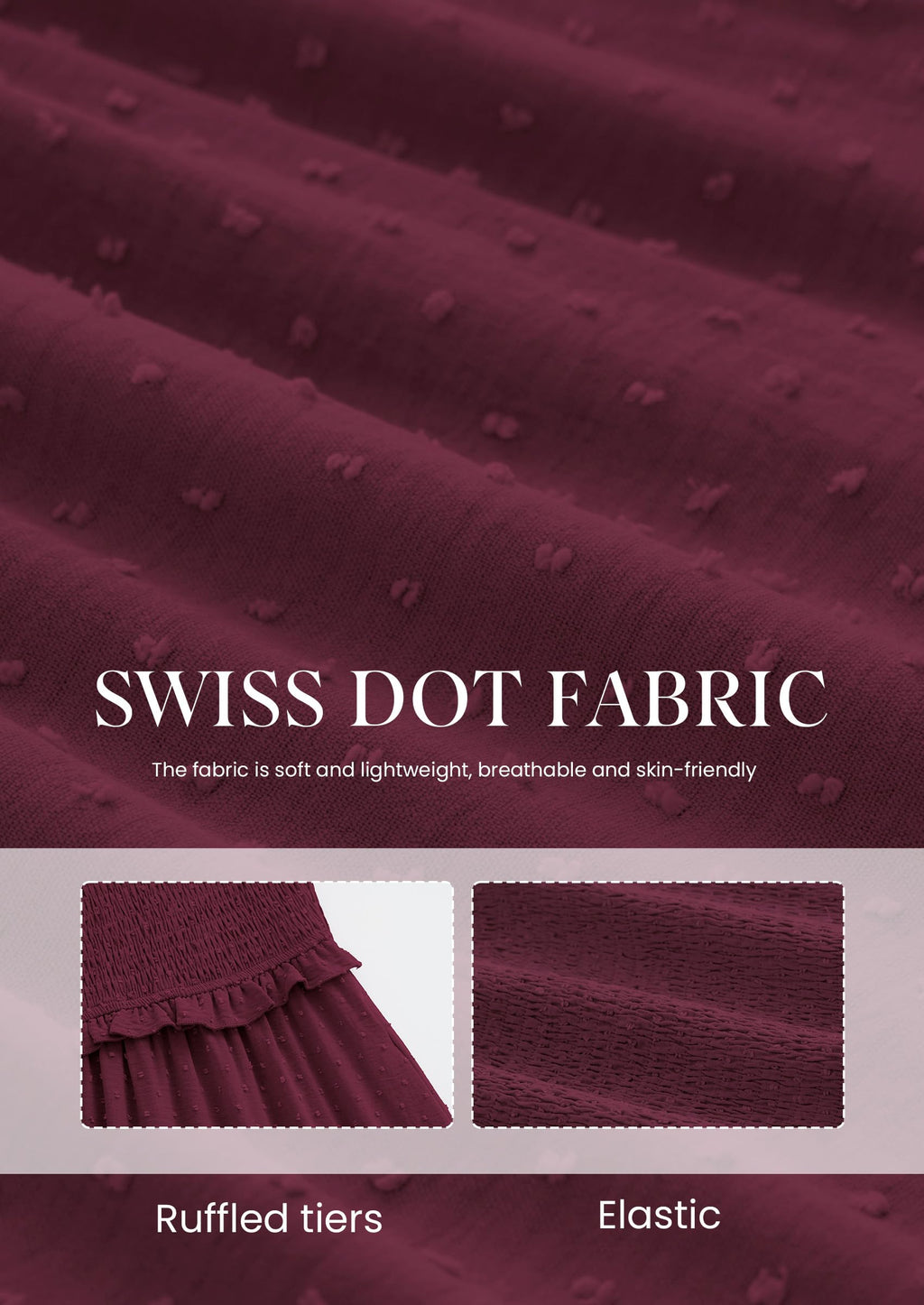 PRETTYGARDEN Summer Dresses for Women 2026 Boho Maxi Smocked Spring Wedding Guest Square Neck Short Sleeve Swiss Dot Dress (Wine Red,X-Large)