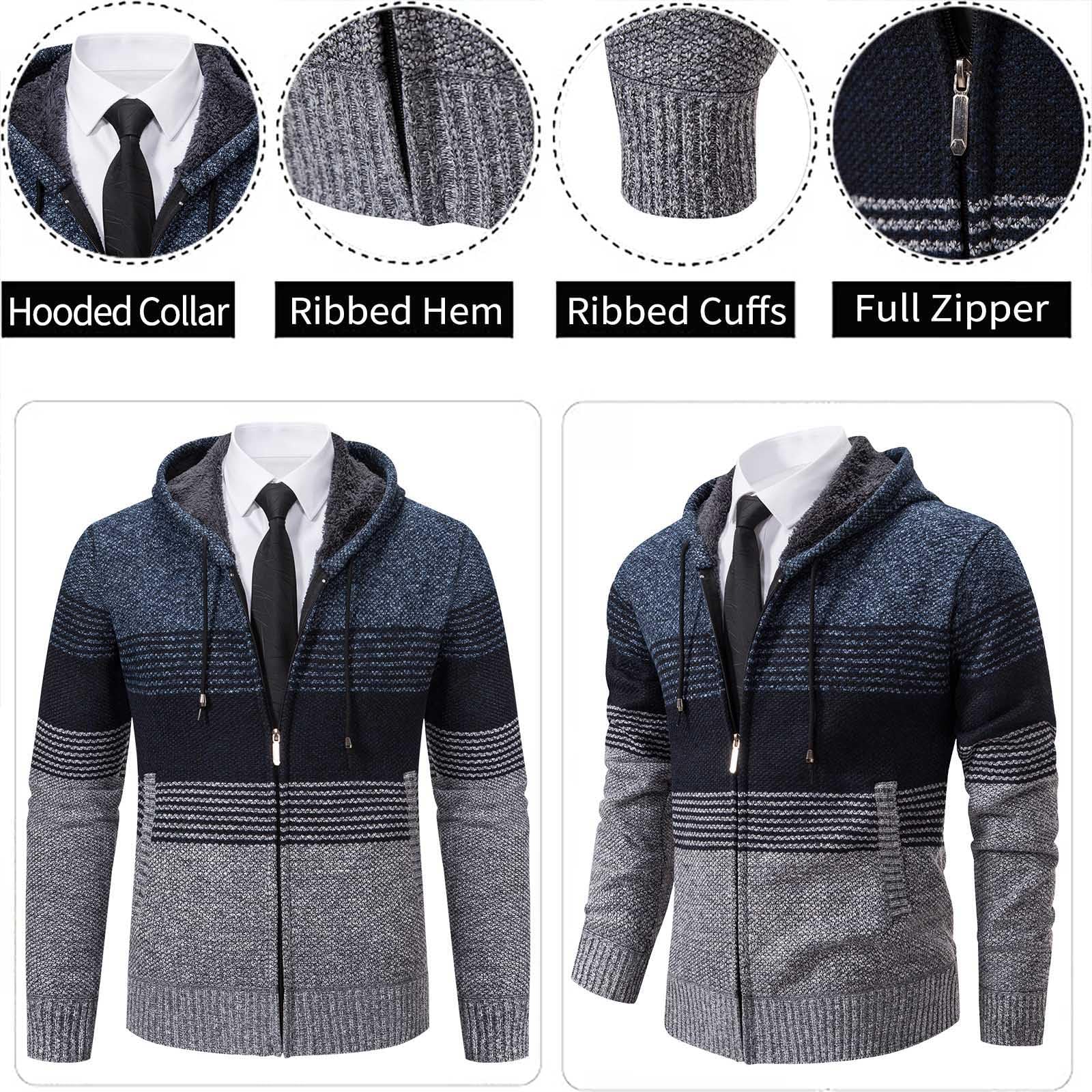 Mylldey Mens Hoodies Knit Sweater, Full Zip Fleece Lined Cardigan Sweaters Casual Regular Fit Knit Hooded Men Sweater Jacket(Blue, S)