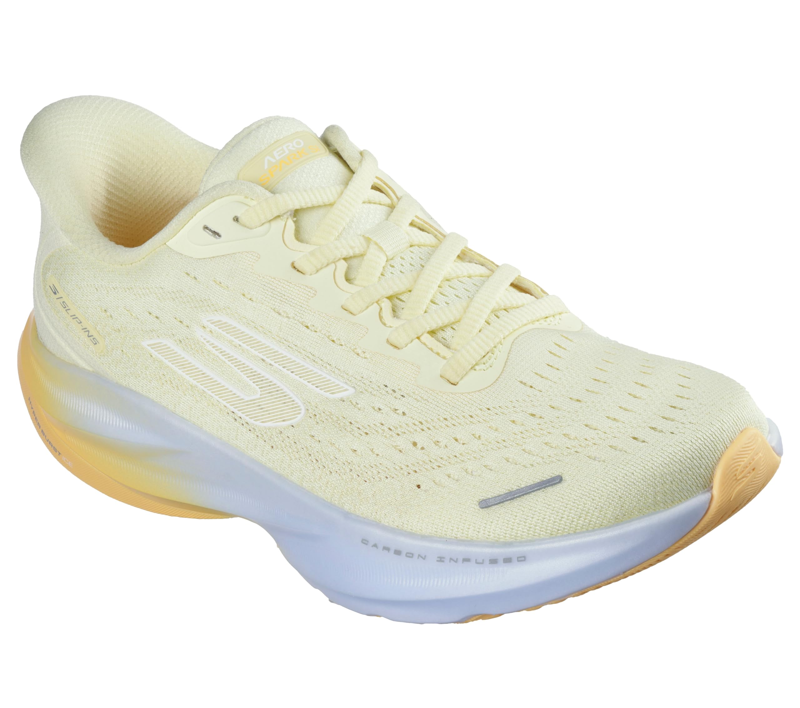 Skechers Women's Aero Spark Hands Free Slip-Ins Running Shoe, Yellow/Blue, 8.5