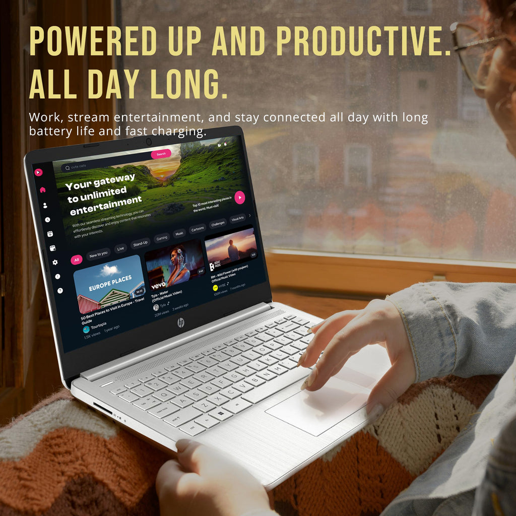 HP Stream 14" HD BrightView Laptop, Intel Processor N150, 16GB RAM, 416GB Storage (128GB eMMC + 288GB Docking Station Set), Intel UHD Graphics, 720p Camera, Wi-Fi, 1 Year Office 365, Win 11 S, Silver