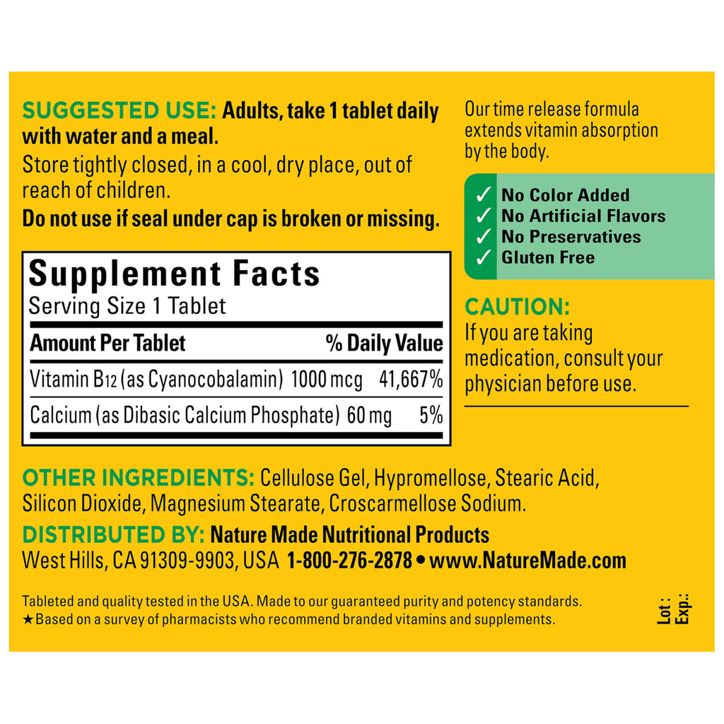 Nature Made Vitamin B12 1000 mcg, B12 Vitamins, Dietary Supplement for Energy Metabolism Support, 160 Time Release Tablets, 160 Day Supply