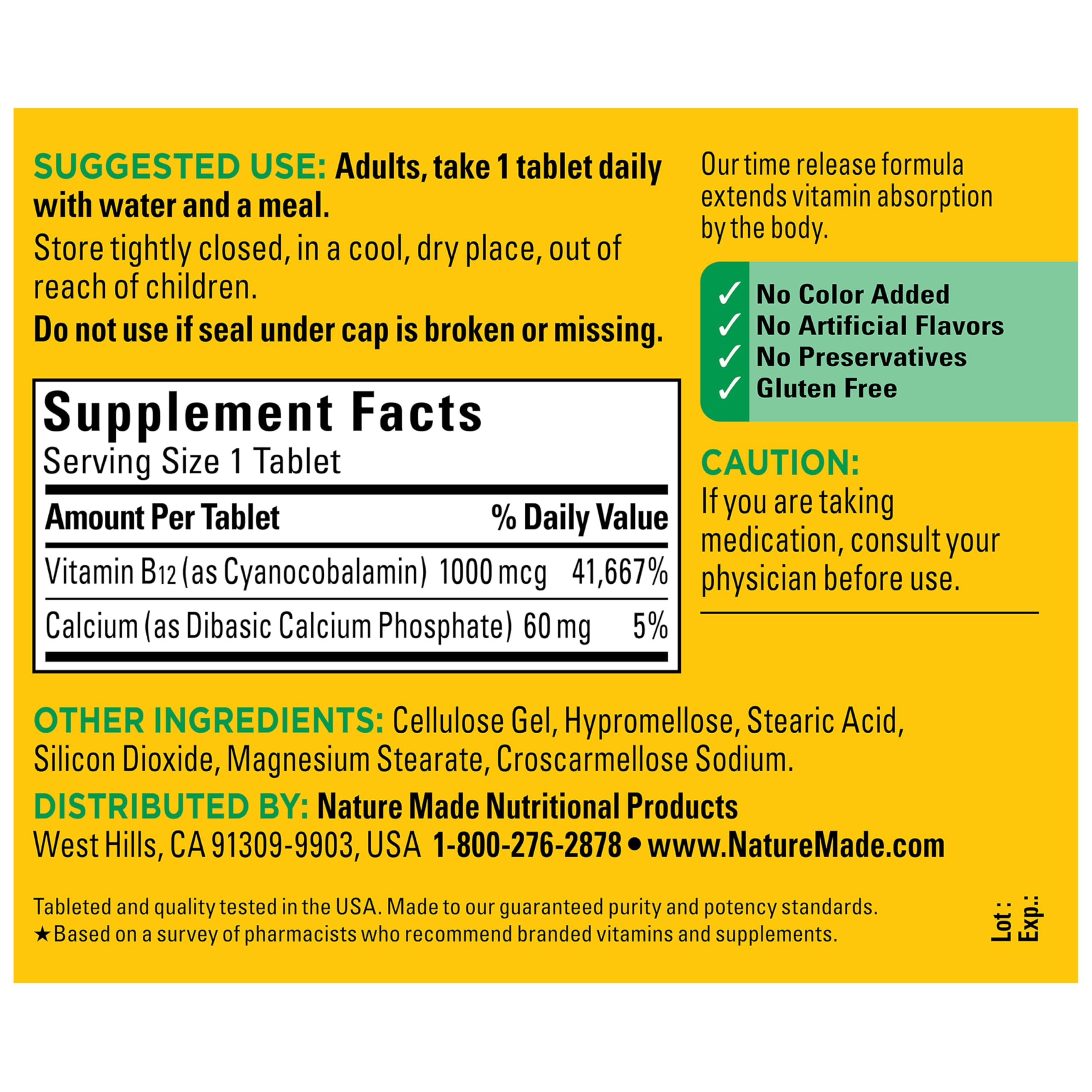 Nature Made Vitamin B12 1000 mcg, B12 Vitamins, Dietary Supplement for Energy Metabolism Support, 160 Time Release Tablets, 160 Day Supply
