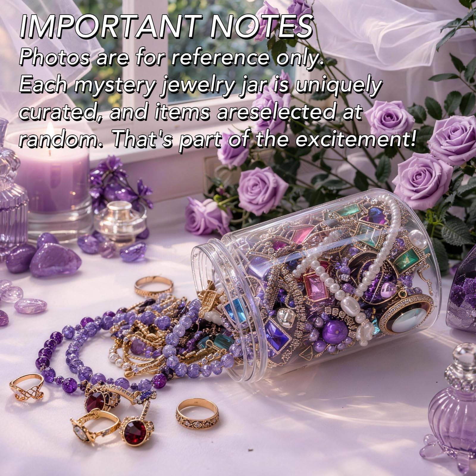 SMUOBT Purple Crystal Mystery Jewelry Jar - 30 Piece Surprise Jewelry Box for Women, Includes Necklace, Earrings, Rings, Bracelet, Choker & More - Gift Ready Unique Birthday Gifts for Her