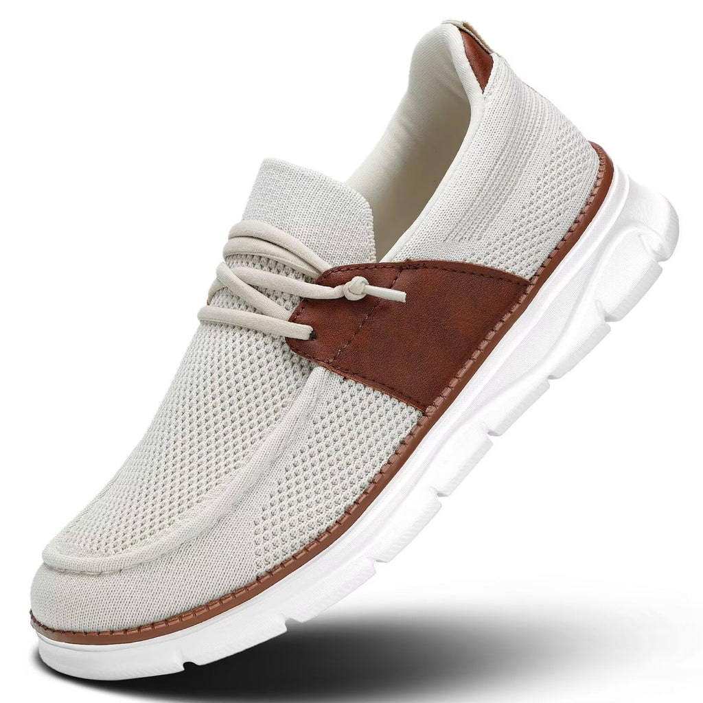 Mens Casual Slip in Boat Shoes Fashion Lightweight Slip On Loafers Walking Beach Sneakers Work Mesh Oxfords Soft Sole Beige