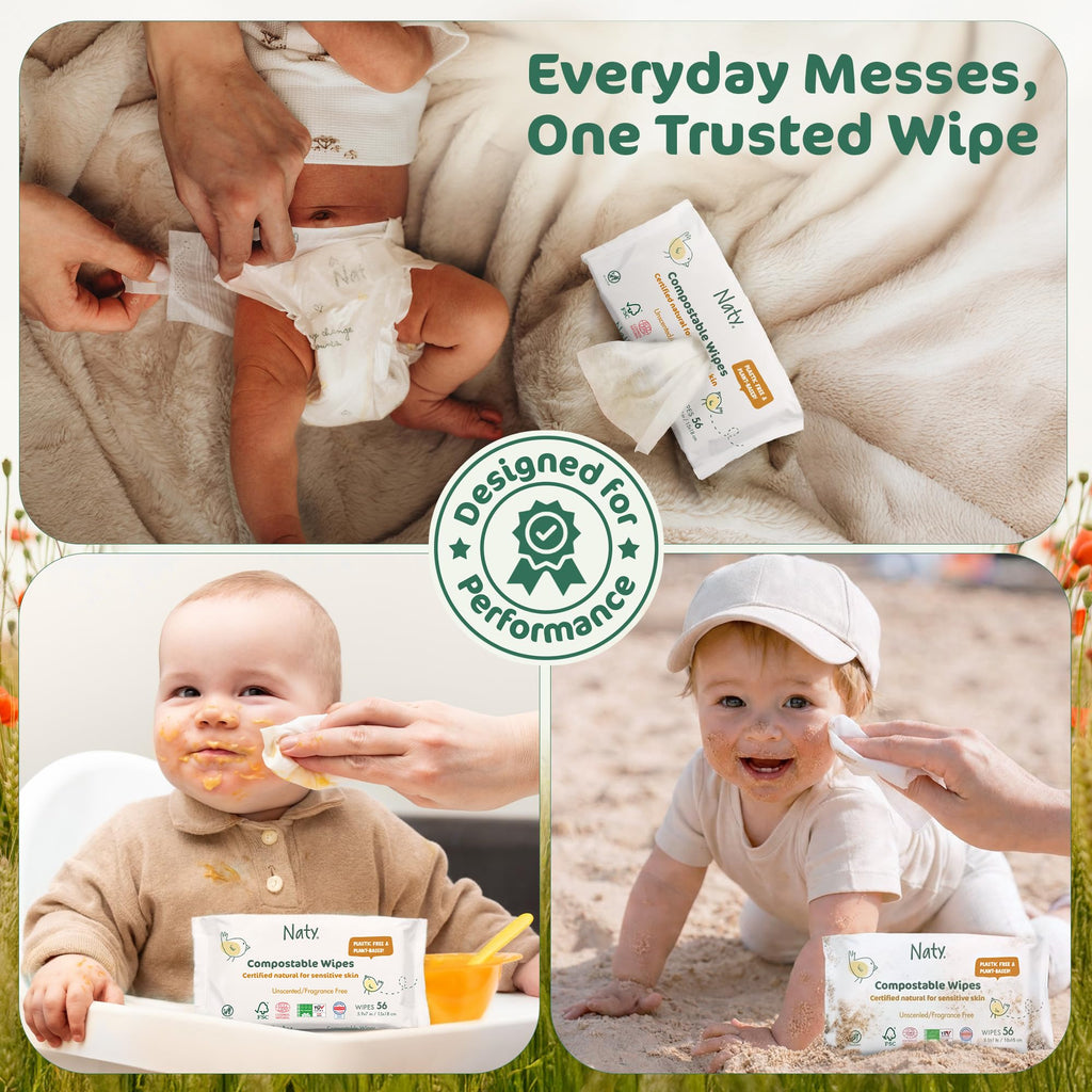 Naty Baby Wipes | 98% Water, Hypoallergenic & Natural for Sensitive Skin | Unscented, Plant-Based, Fragrance-Free | Plastic-Free & Compostable | Newborn & Toddler Diaper Wipes | 672 Count (12 Packs)
