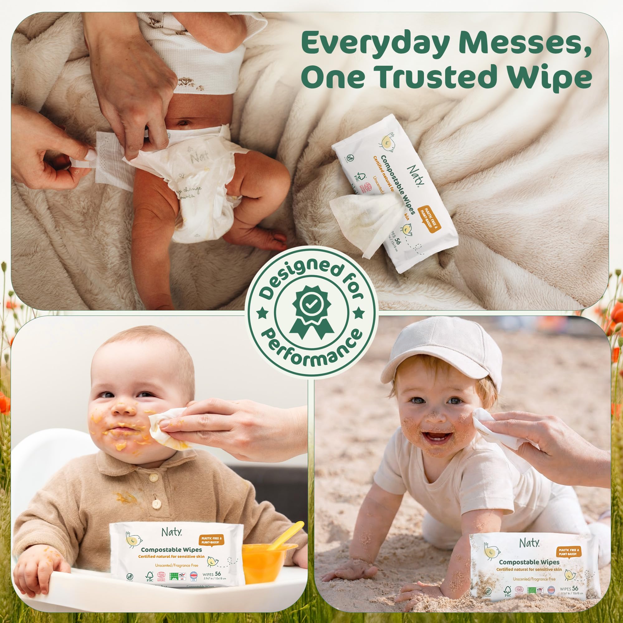 Naty Baby Wipes | 98% Water, Hypoallergenic & Natural for Sensitive Skin | Unscented, Plant-Based, Fragrance-Free | Plastic-Free & Compostable | Newborn & Toddler Diaper Wipes | 672 Count (12 Packs)