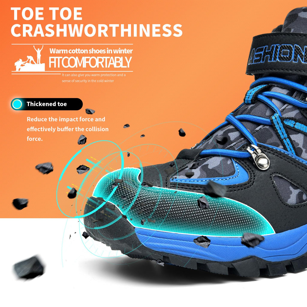 Littleplum Kids Snow Hiking Boots Antiskids Waterproof Booties Outdoor Shoes for Boys Girls Black Blue Size 13 Little Kid