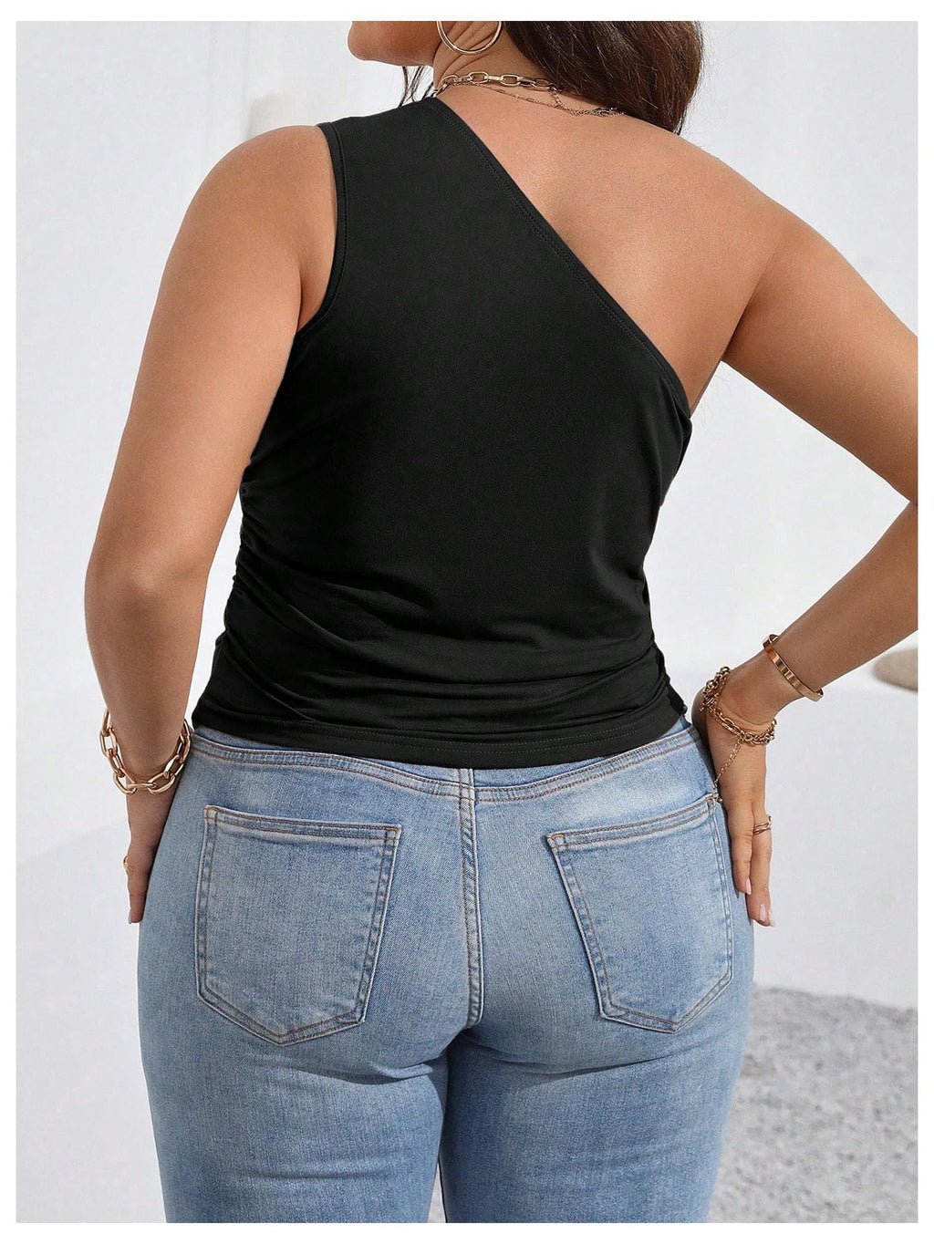 WDIRARA Women's Plus Size One Shoulder Tank Top Ruched Asymmetrical Sleeveless Tops Black X-Large Plus