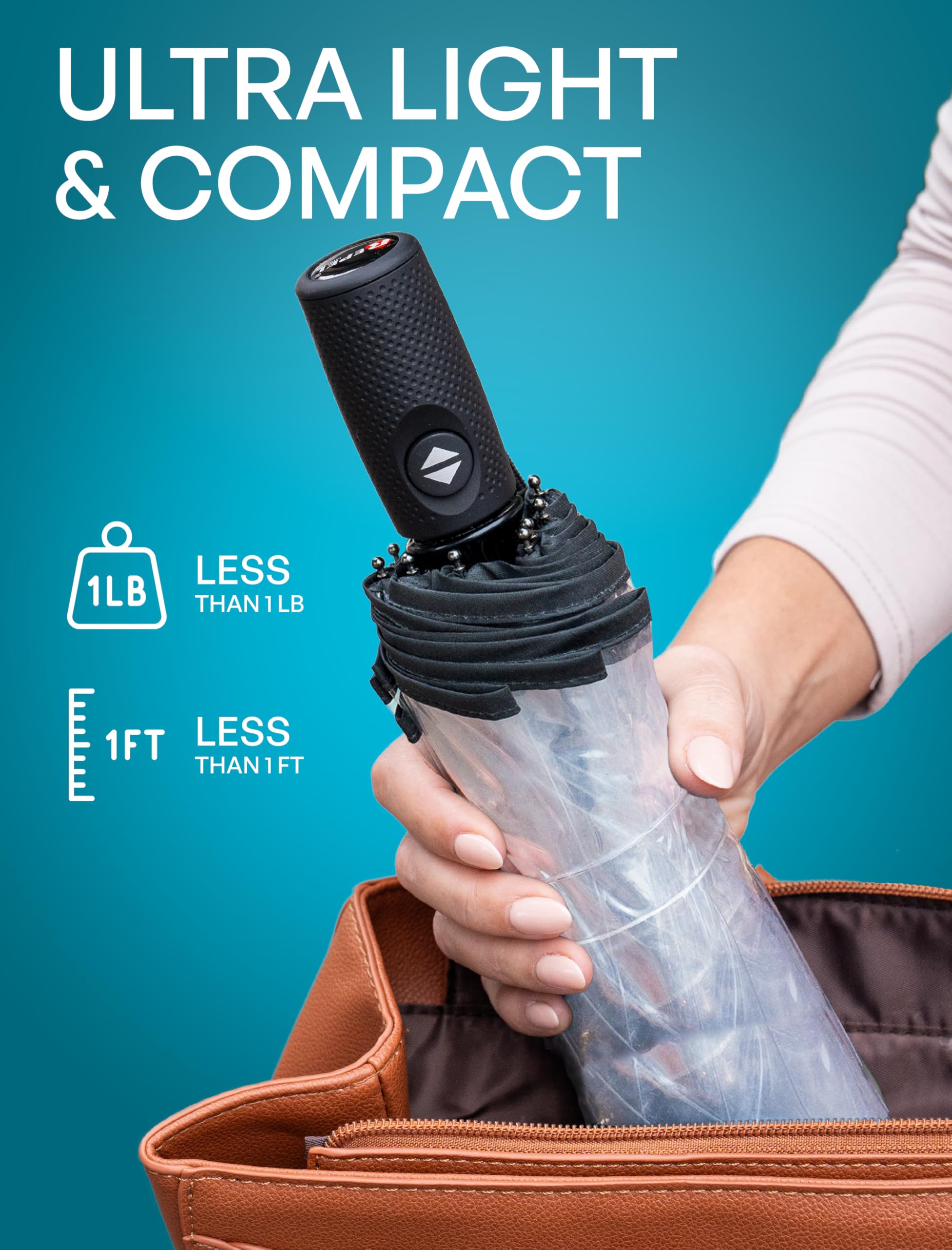Windproof Travel Umbrella - Compact & Withstands Winds up to 85MPH, Strongest Premium Auto Folding Umbrella for Rain and Sun - Durable, Light & Portable for Women & Men, Fits Backpack & Cars