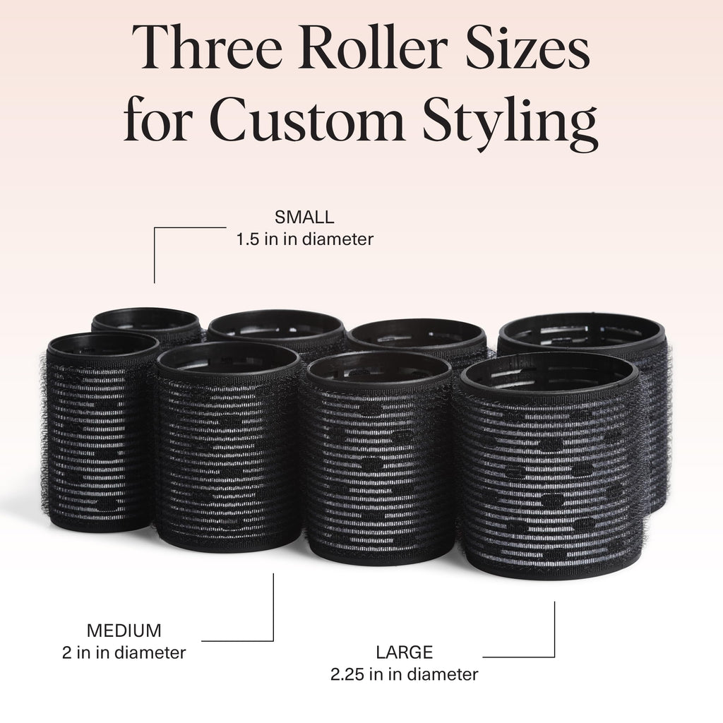 Kitsch Ceramic Thermal Hair Rollers for Women – Self Grip Hair Curlers for Heatless Curls Overnight - Volumizing Large Rollers for Short & Long Hair - For Long Lasting Frizz-Free Curls - Black, 8pcs