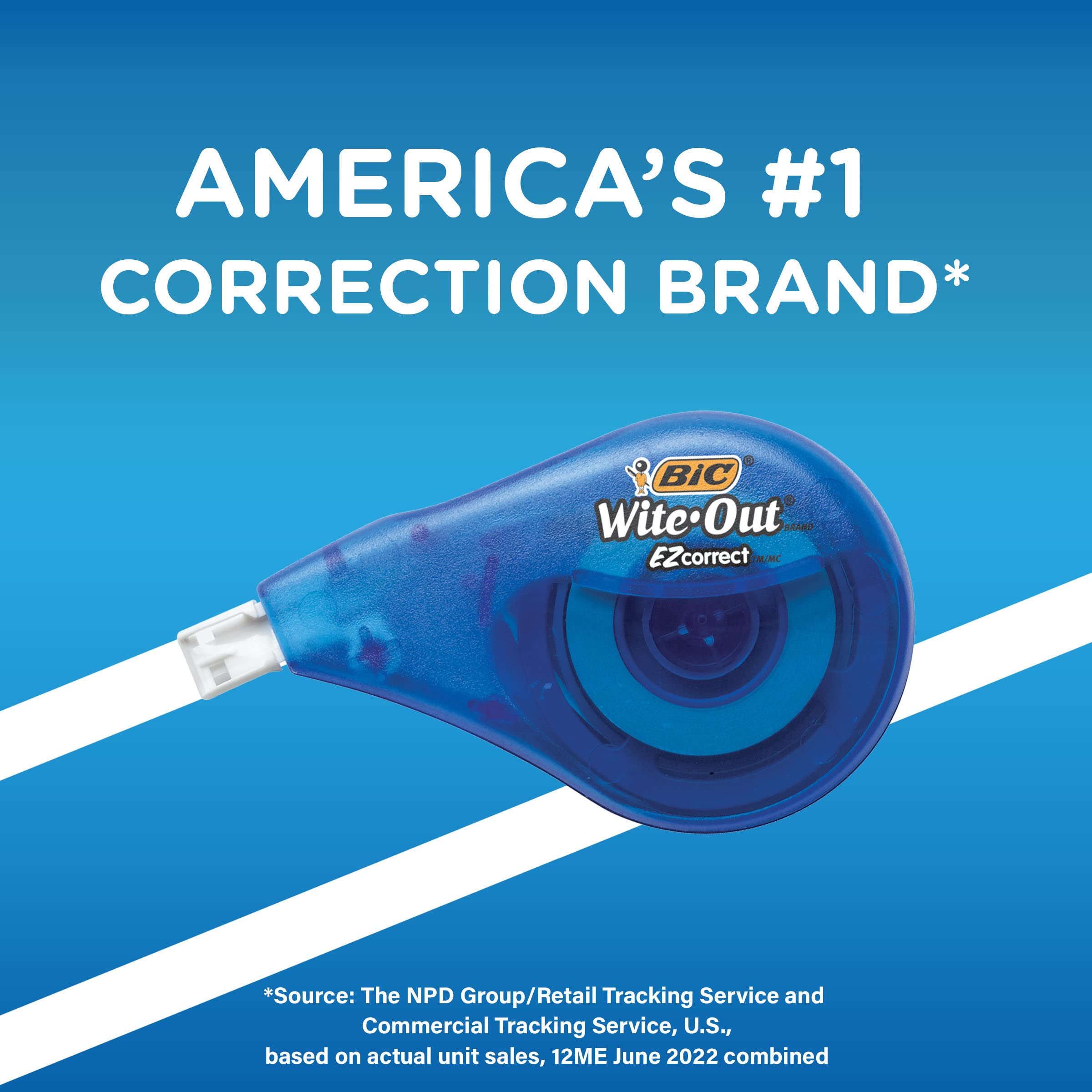 BIC Wite-Out Brand EZ Correct Correction Tape, 39.3 feet, 4-Count Pack of White Correction Tape, Fast, Clean and Easy to Use Tear-Resistant Tape Office or School Supplies