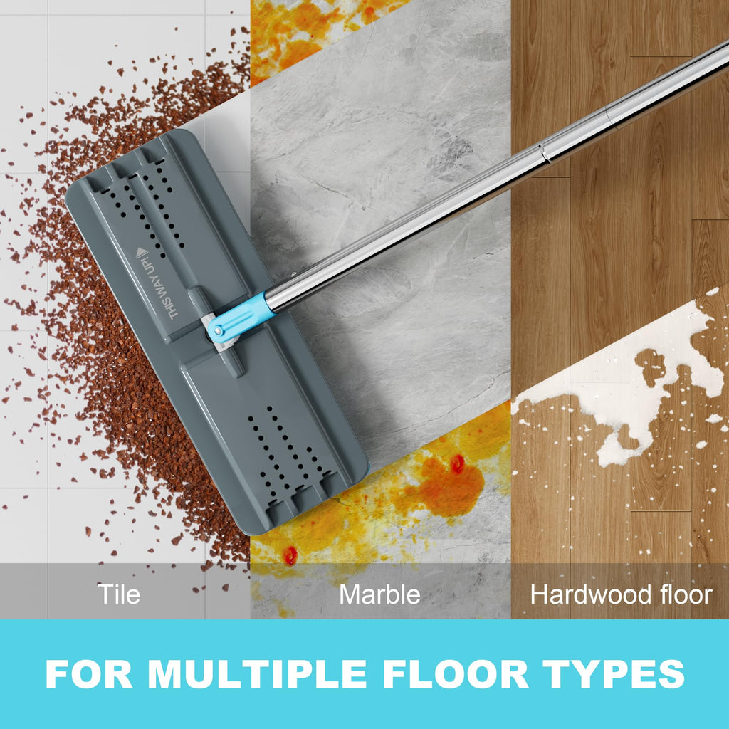 JOYMOOP Mop and Bucket Set with Wringer, Mops for Floor Cleaning, Wall Mop Cleaner with Long Handle, with 4 Reusable Microfiber Mop Pads - Grey+Cyan Blue