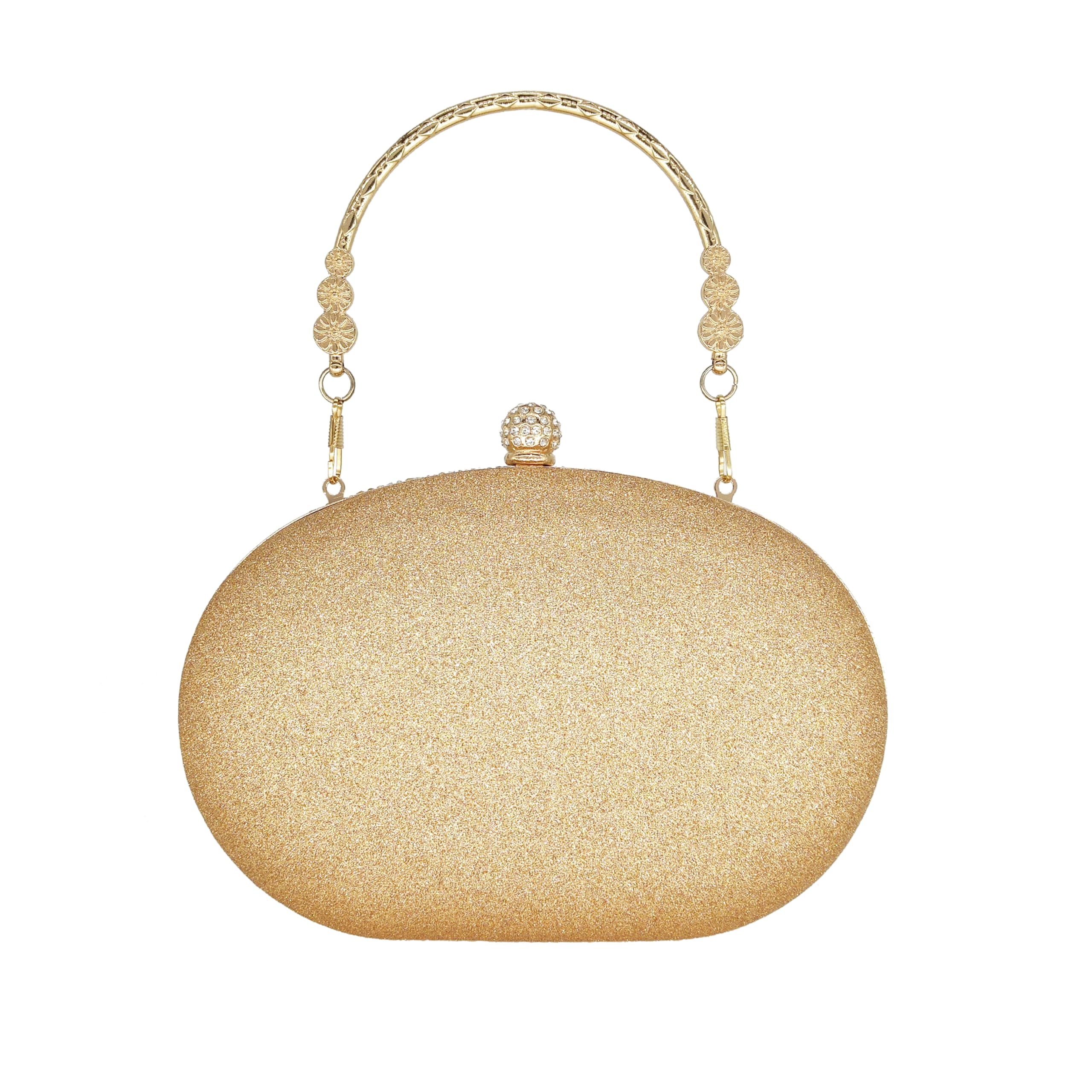 MAIRLOM Rhinestone Clutch Purses for Women Evening Wedding Formal - Round Pearl Clasp Handbag Crystal Gemstone Bag for Party Prom(Gold Clutch)