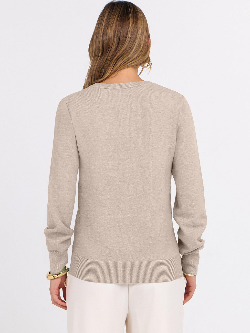 ANRABESS Womens Long Sleeve V Neck Sweaters 2025 Fall Casual Classic Soft Loose Fit Basic Pullover Jumper Top Almond X-Large