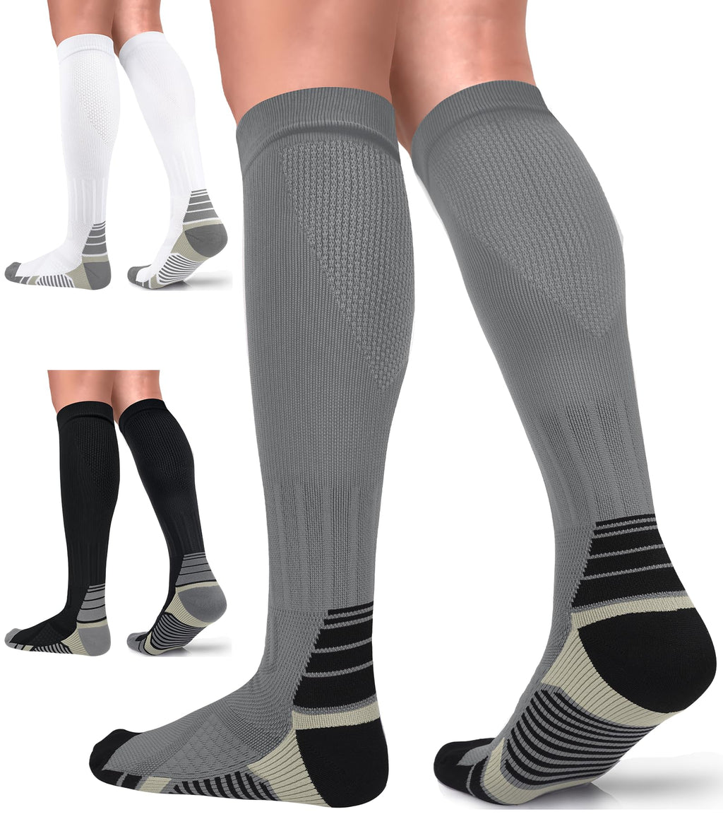 FuelMeFoot 3 Pack Compression Socks For Women Men Knee High Socks 15-20mmHg workout socks runner tall pregnant 9-12 presents graduation clothes