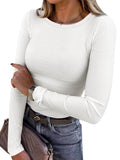 ANRABESS Women Long Sleeve Shirts Rib Knit Slim Fit Tops Basic Tee 2025 Fall Outfits Casual T-Shirt Underscrubs Layer Clothes White Medium