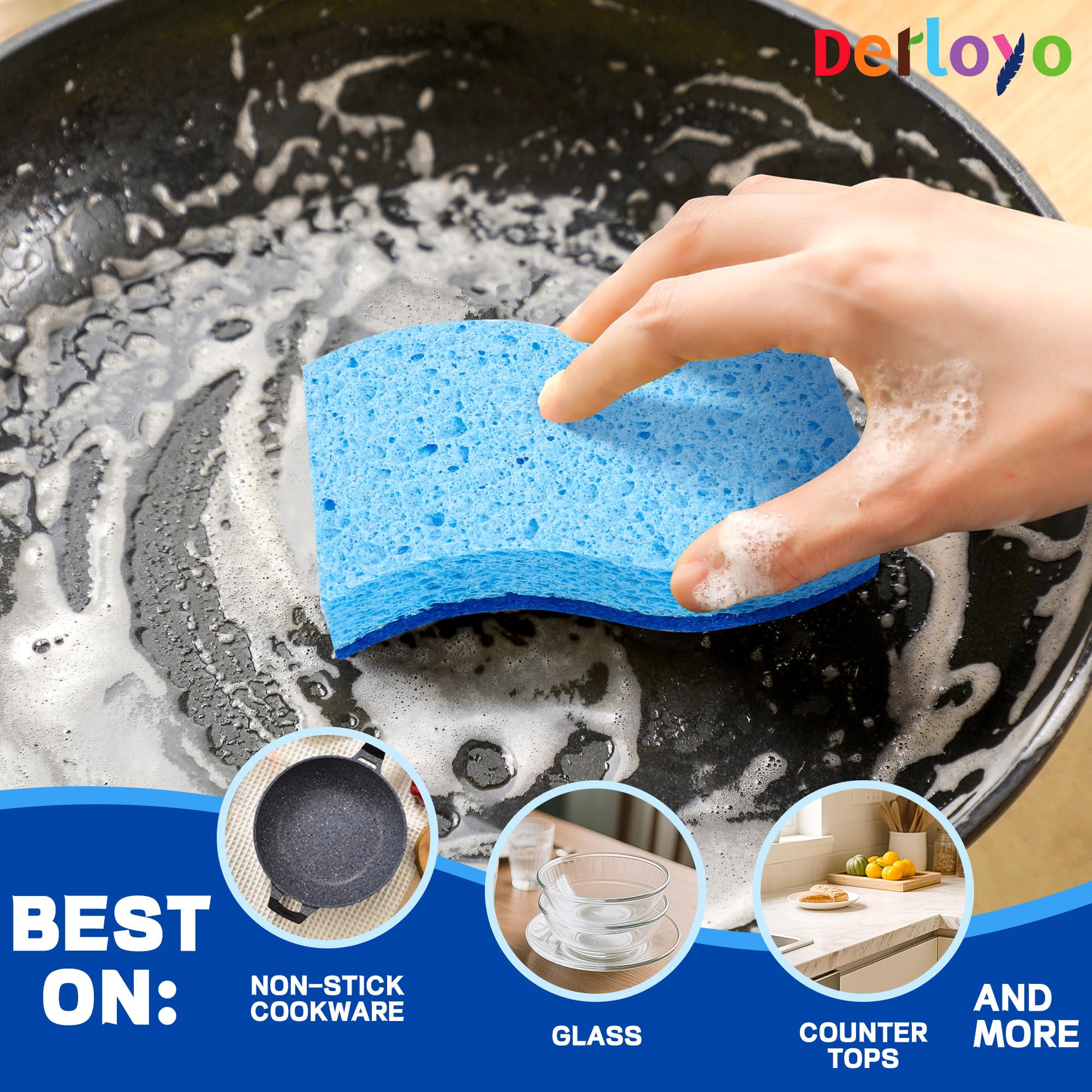 12 Count Non-Scratch Dish Sponges Kitchen, Long Lasting Cleaning Sponges for Dishes,Dual Sided Kitchen Sponges, Cleans Fast Without Scratching, Easy to Dry and Reusable-Blue
