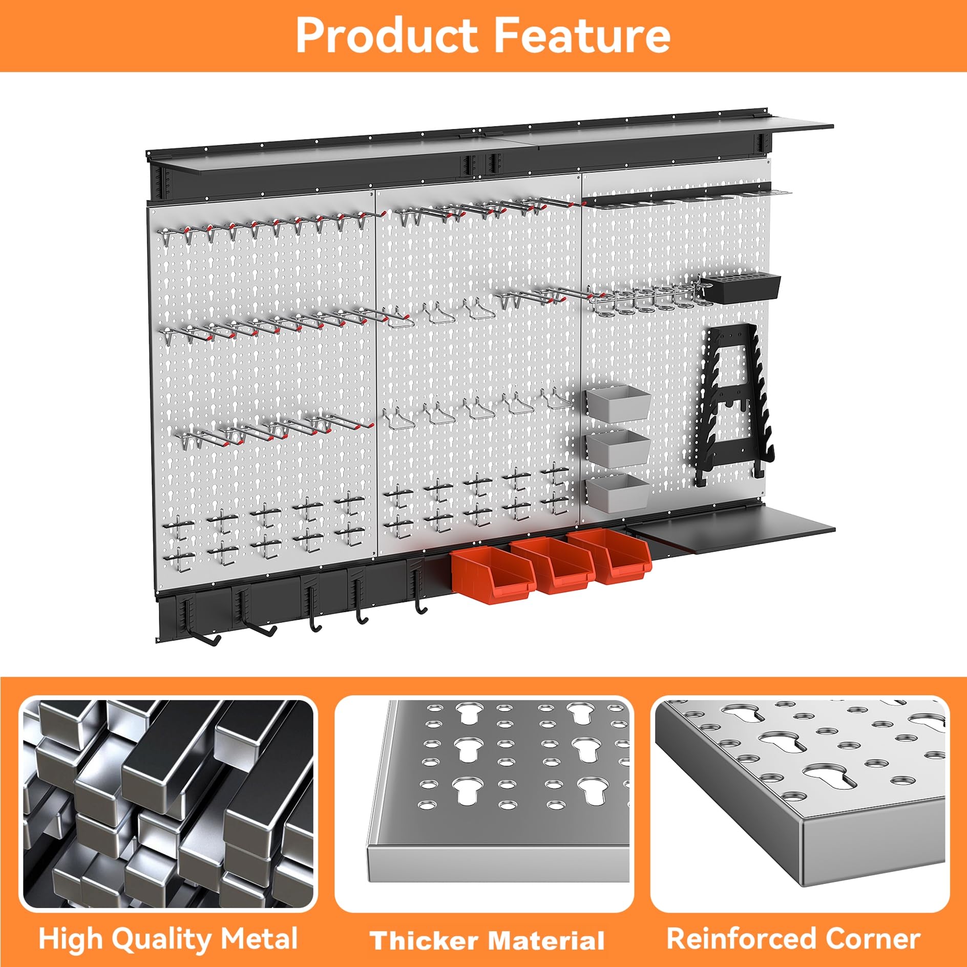 WALMANN 113 PCS Pegboard Wall Tool Organizer Kit with Pegboard Hooks, Bins, Pegboard Tools Storage System for Garage, Modular Peg Board, Tools Organizer Board with Hooks(Grey)