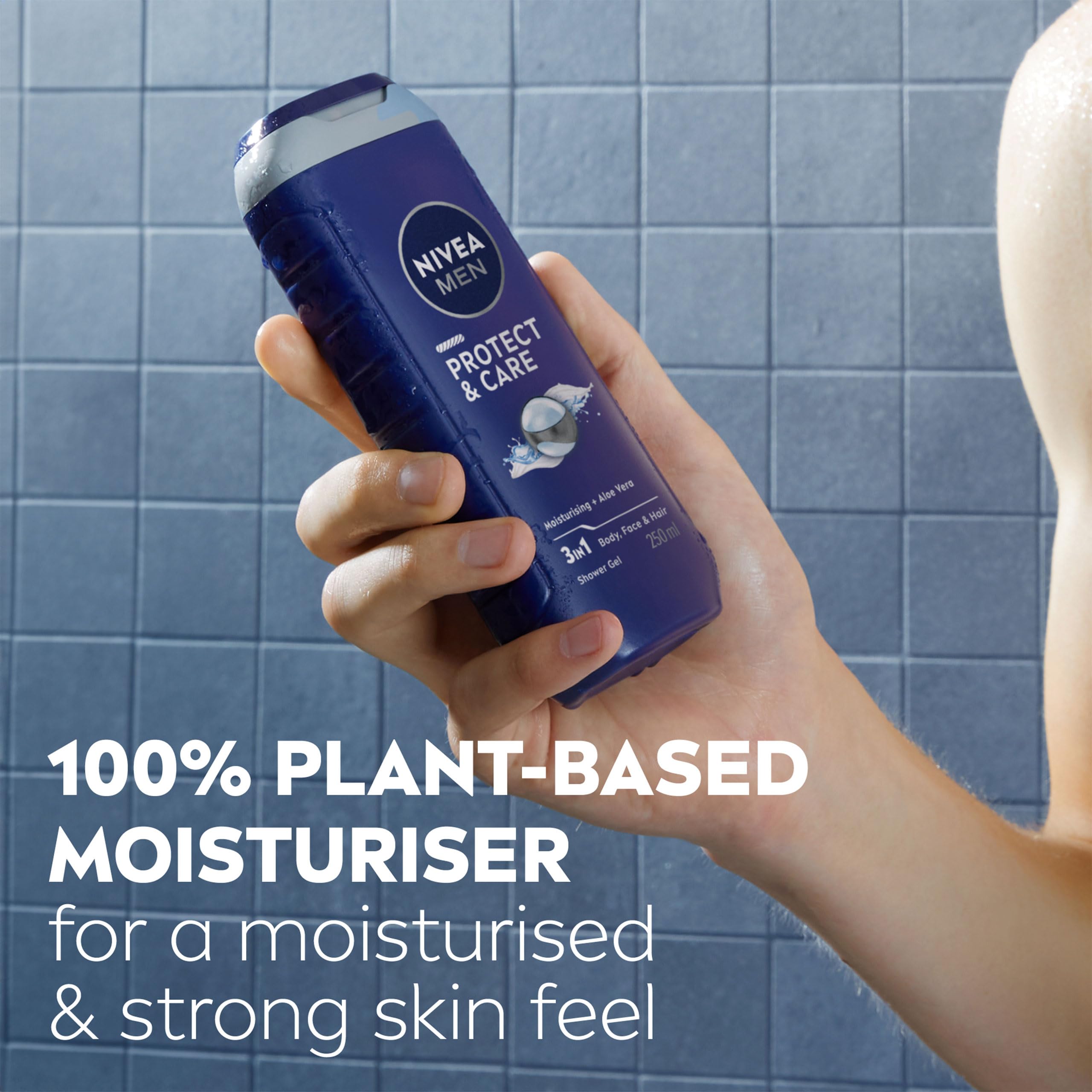 NIVEA MEN Protect & Care Shower Gel (250 ml), Moisturising 3-in-1 Body Wash for Men with Aloe Vera, Energising NIVEA MEN Shower Gel