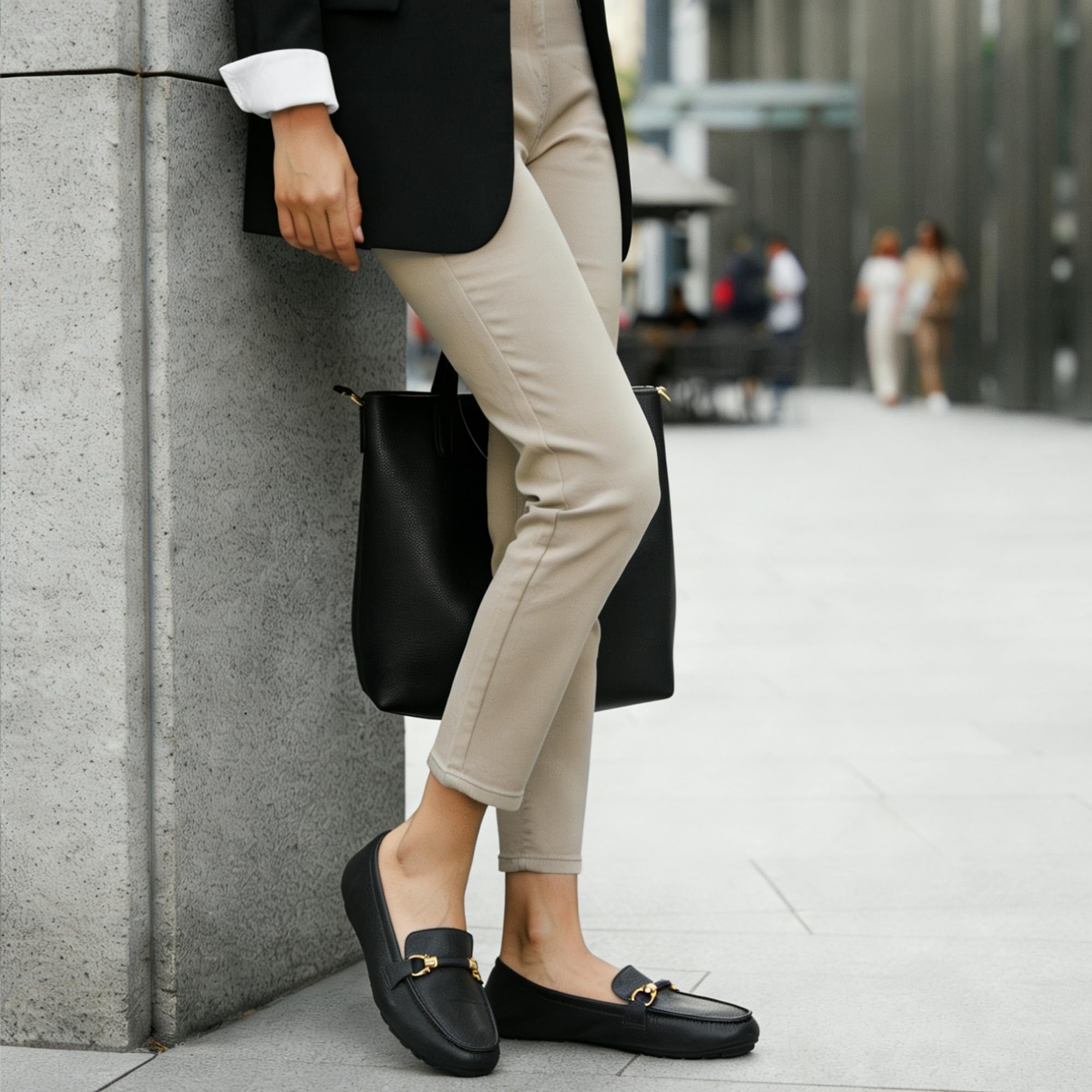 HARENCE Loafers for Women Comfortable Slip On Business Work Flats Shoes Casual Driving Moccasins Penny Loafer Black