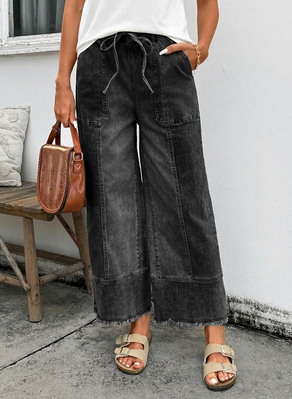 SHEWIN Womens Jeans High Waisted Wide Leg Stretch Jeans Baggy Jeans Women 2026 Bristol Black Size 8