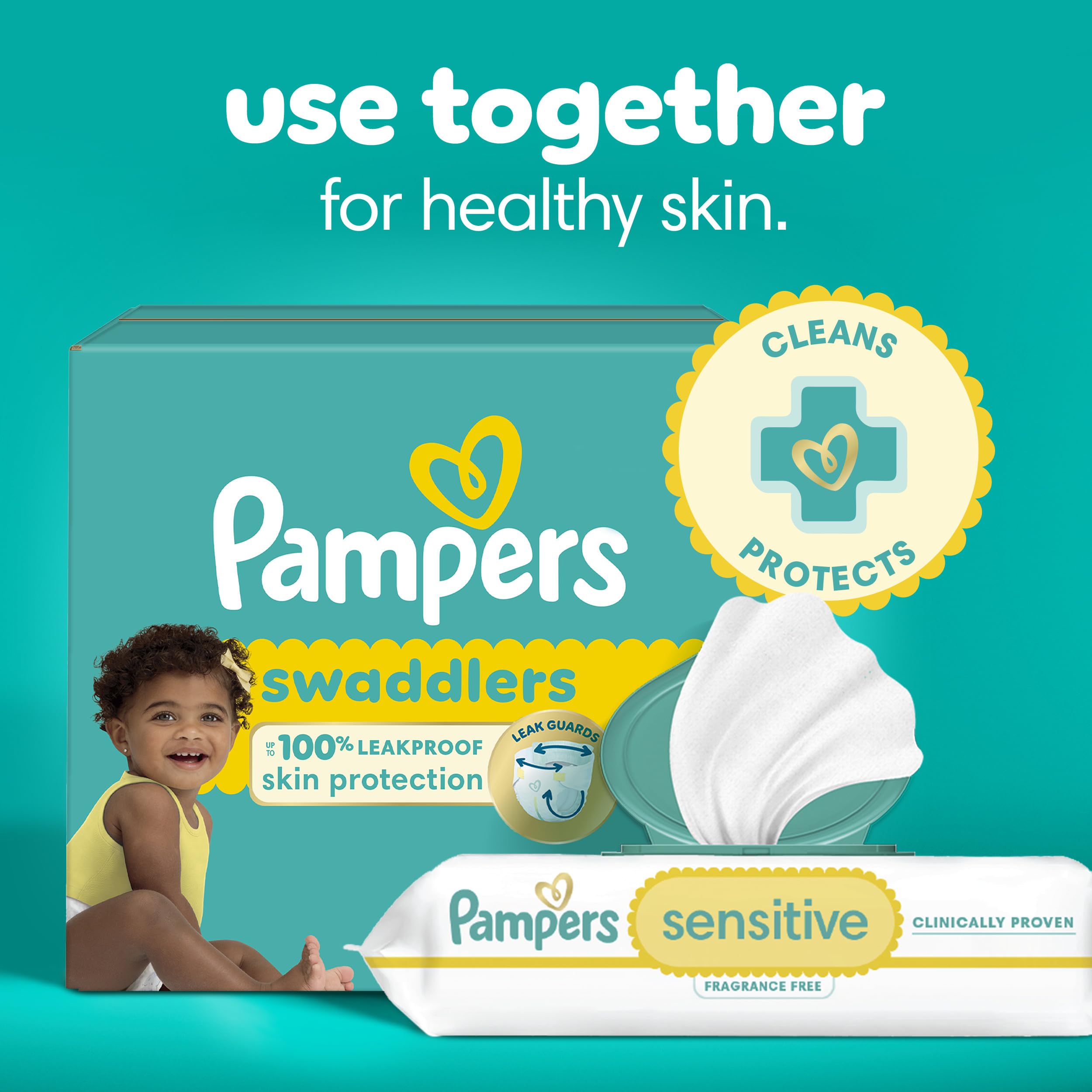 Pampers Sensitive Baby Wipes, Water Based, Hypoallergenic and Unscented, 1 Flip-Top (56 Wipes Total)