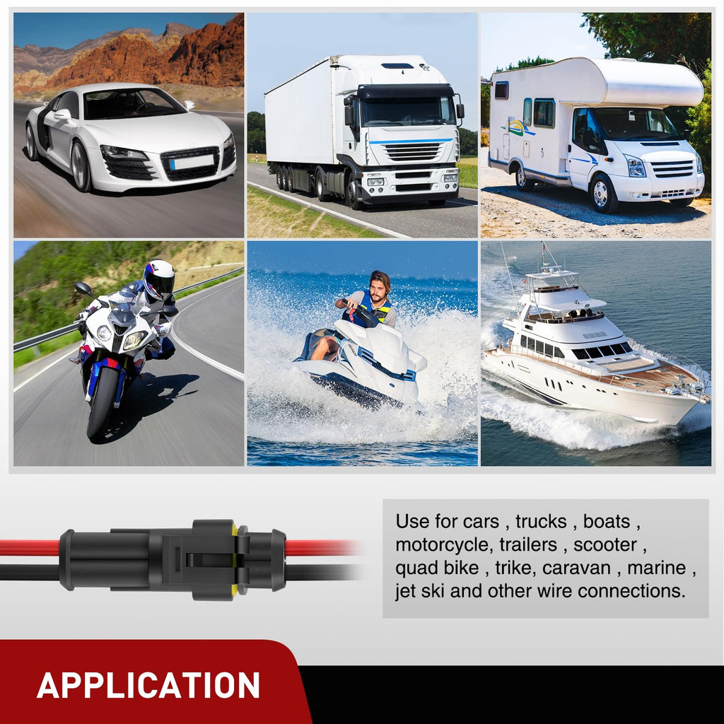 Nilight 200PCS 2 Pin Electrical Connector ‎Plug Male Female Terminal Wire Waterproof Connectors 2 Way Automotive Connect Set for Car Truck Motorcycle Marine Boat 20 Sets