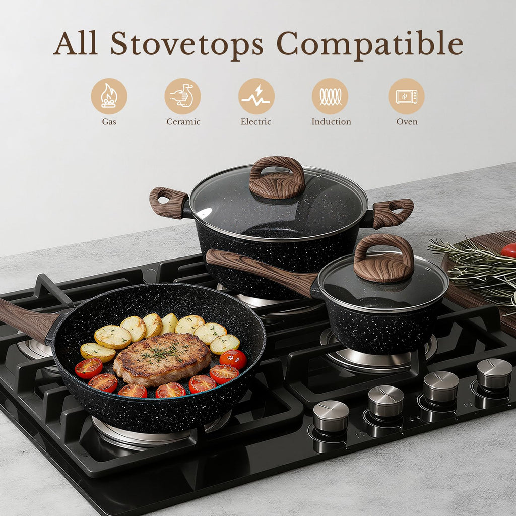EWFEN 25 Pcs Pots and Pans Set, Nonstick Ceramic Cookware Sets, Healthy Non-Toxic, Large Capacity, Induction Compatible, Cooking Set with Frying Pans & Saucepans, PFAS/PTFE/PFOA Free, Classic Black