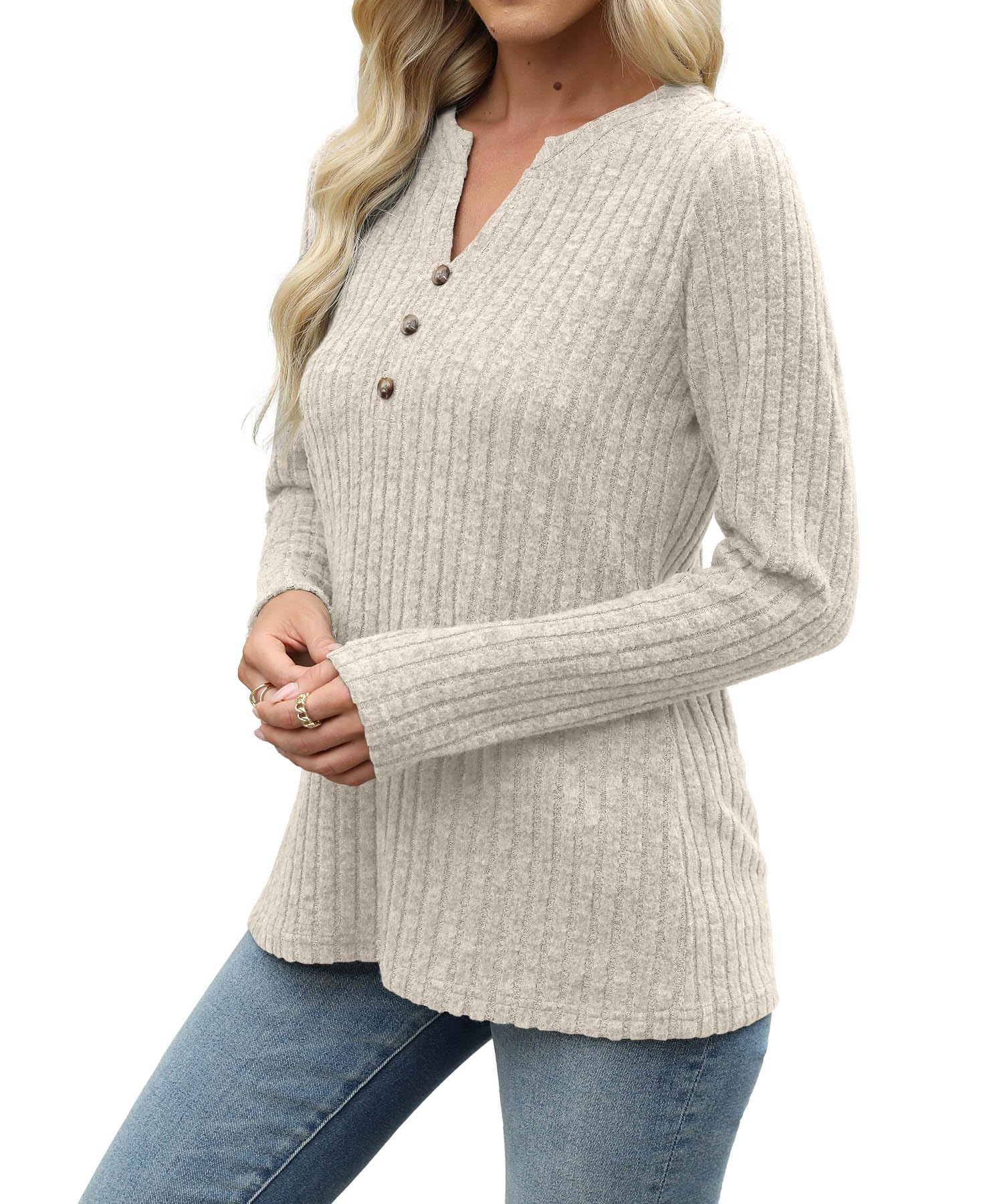 Womens Sweaters Fashion Tops 2025 Long Sleeve Pullover V Neck Sweatshirt Casual Loose Soft Trendy Cute Clothes Shirts Apricot