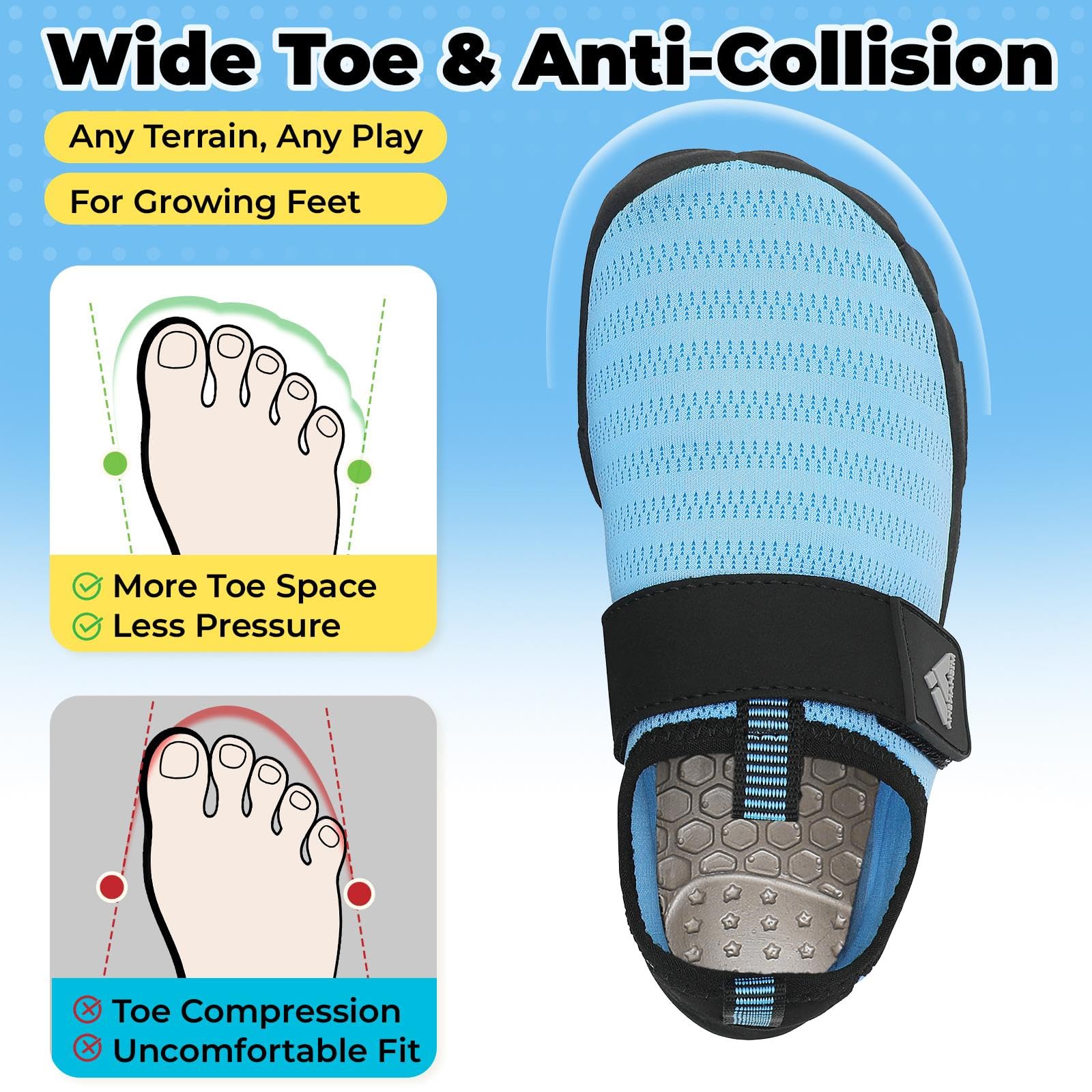 Mishansha Kids Water Shoes Quick-Dry Wide Toe Box Non-Slip Barefoot Shoes Beach Pool Swim Shoes Sky Blue 2.5 Big Kid