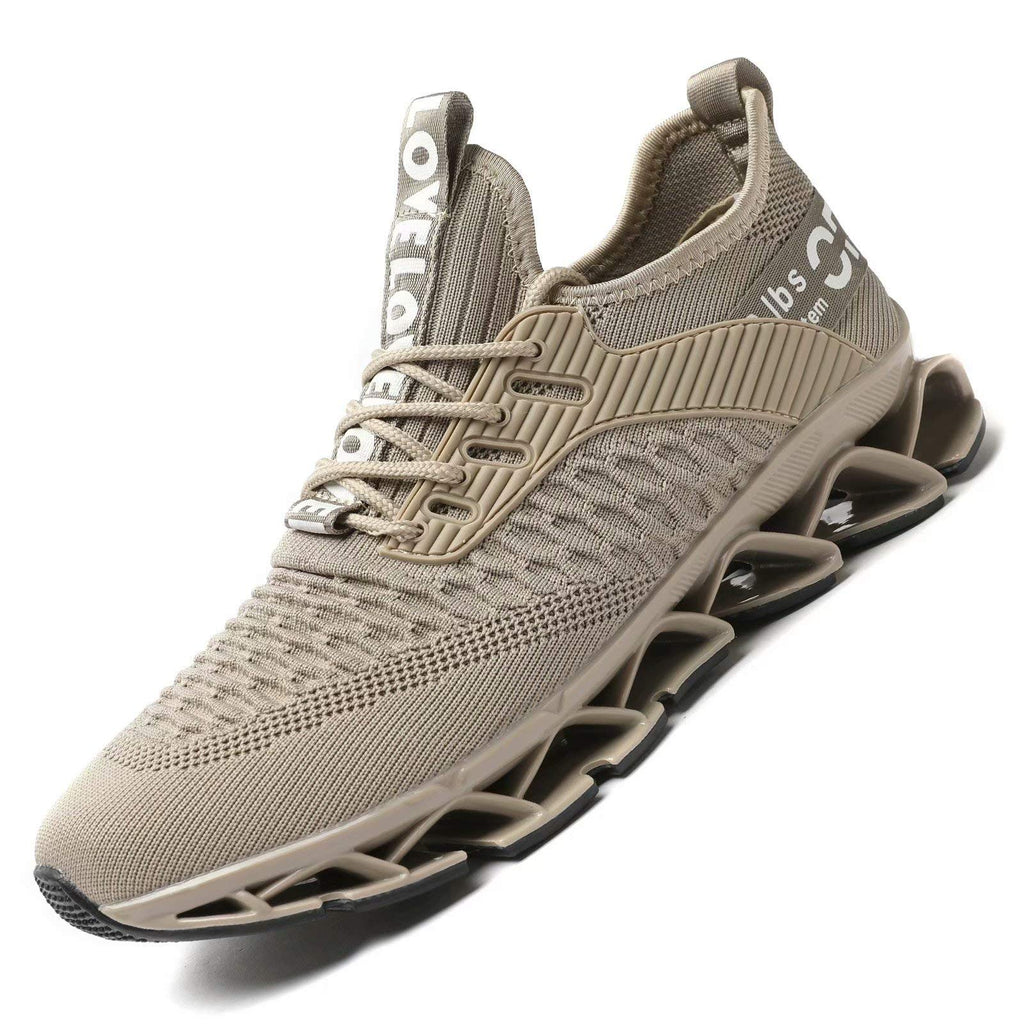 Chopben Men's Running Shoes Blade Non Slip Fashion Sneakers Breathable Mesh Soft Sole Casual Athletic Lightweight Walking Shoes Beige 6.5
