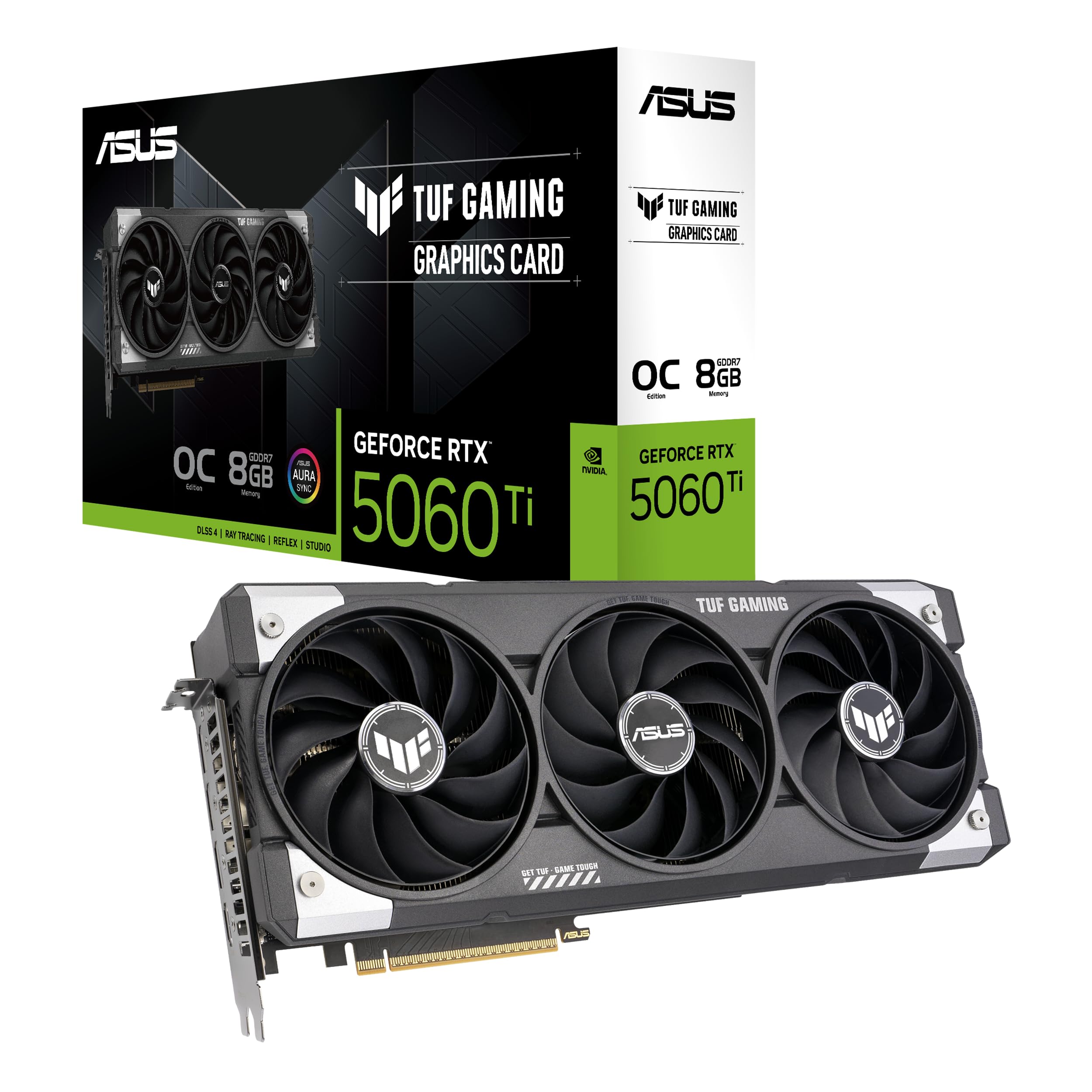 ASUS TUF GeForce RTX™ 5060 Ti 8GB GDDR7 OC Edition Graphics Card, NVIDIA, Desktop (PCIe® 5.0, HDMI®/DP 2.1, 3.1-Slot, Military-Grade Components, Protective PCB Coating, Axial-tech Fans)