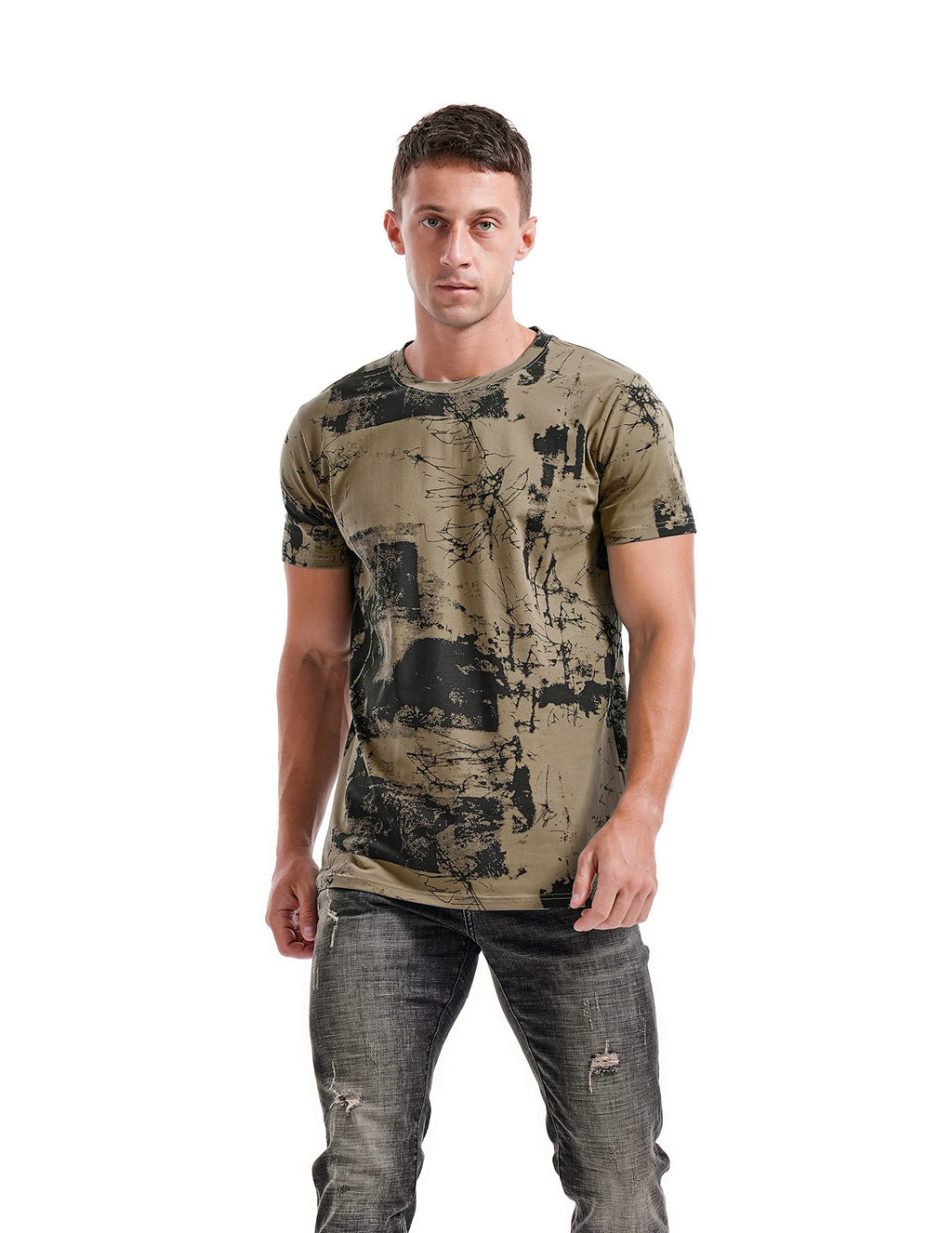 KLIEGOU Mens Hipster Hip-Hop Premiun Tees - Latest Fashion Print T-Shirts Army Green M